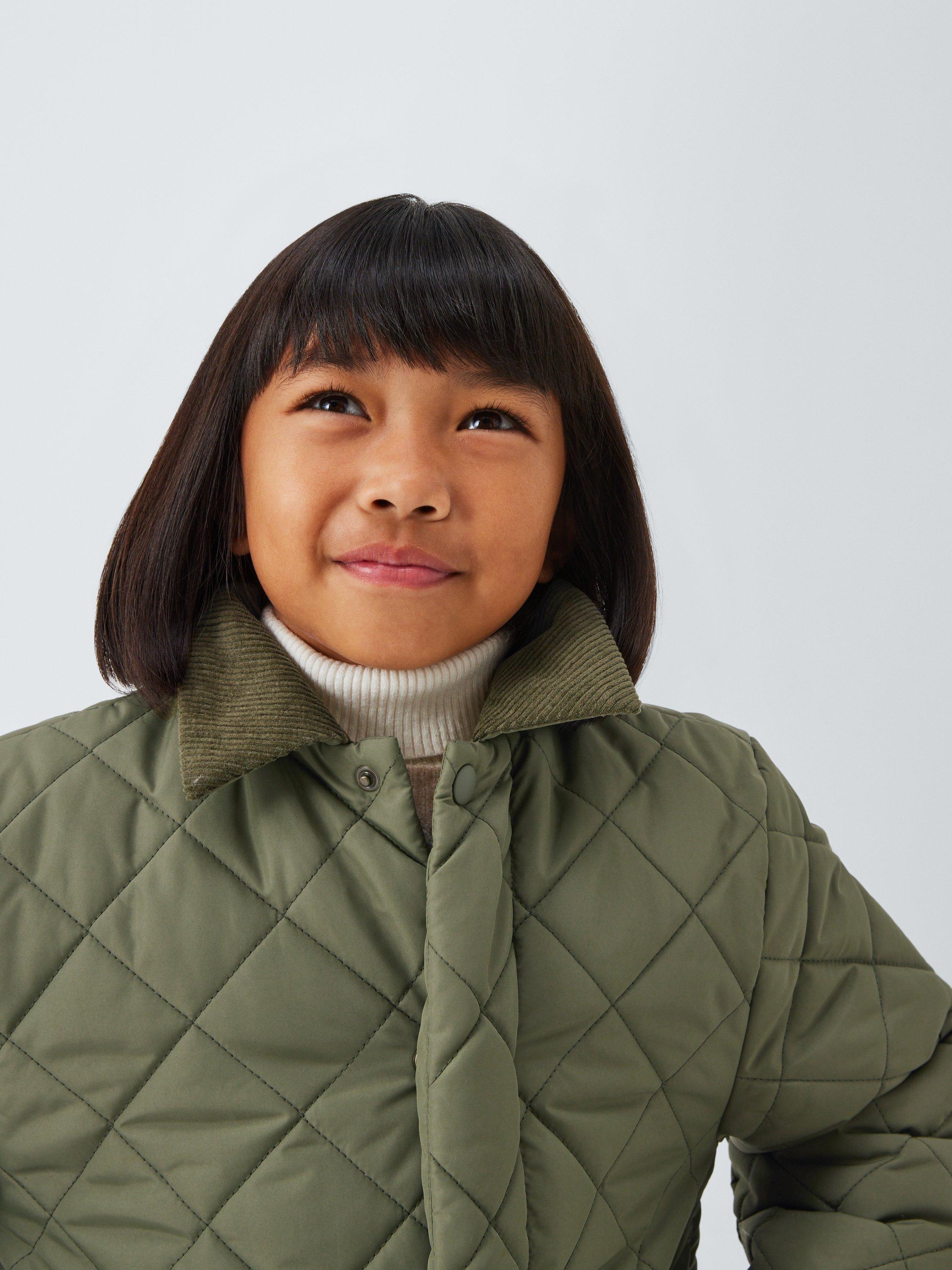 Product image 5 of 7, which shows John Lewis Kids' Quilted Longline Jacket, Khaki Green, 3 years