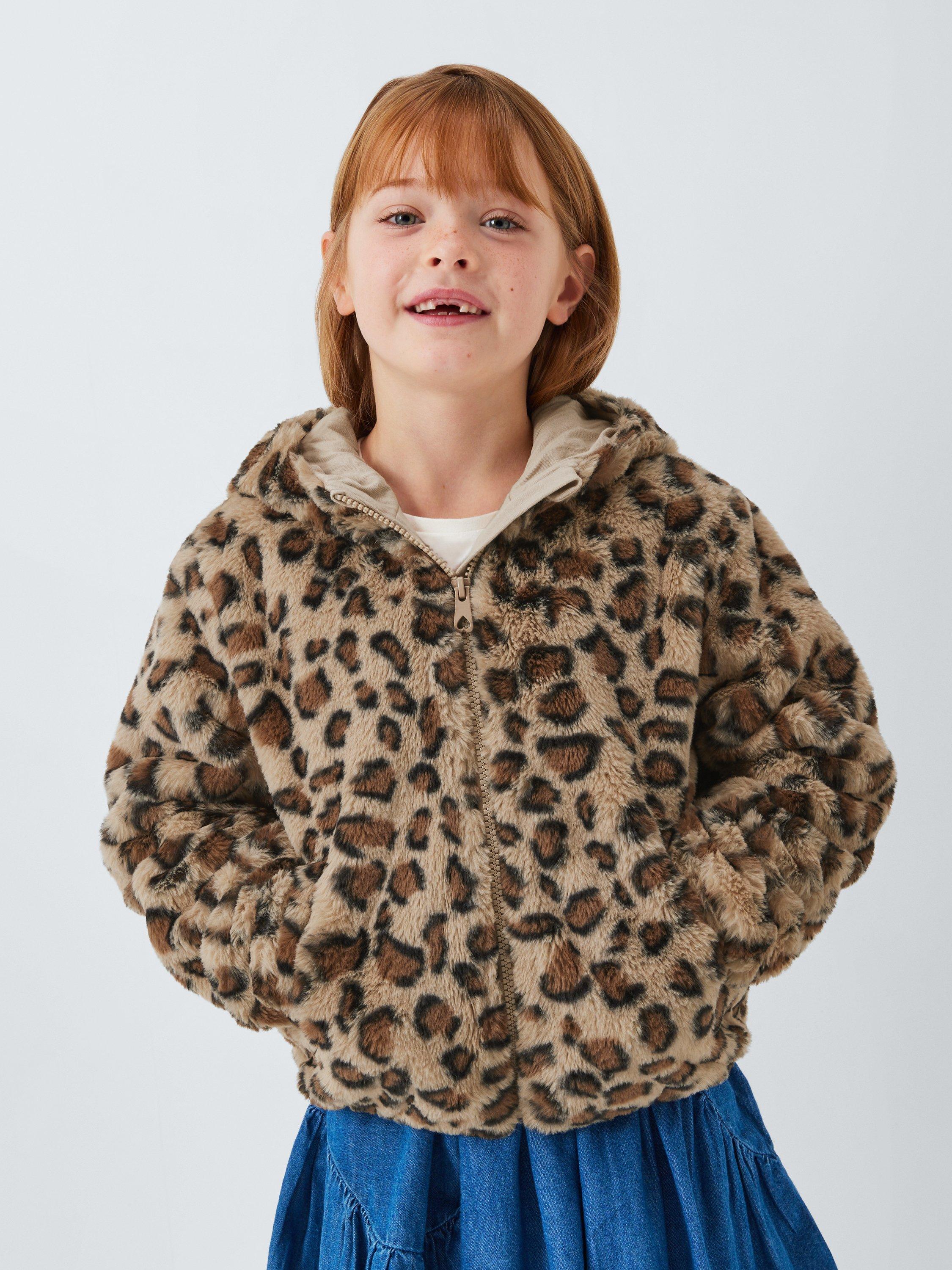 Product image 1 of 7, which shows John Lewis Kids' Leopard Print Faux Fur Bomber Jacket, Multi, 4 years