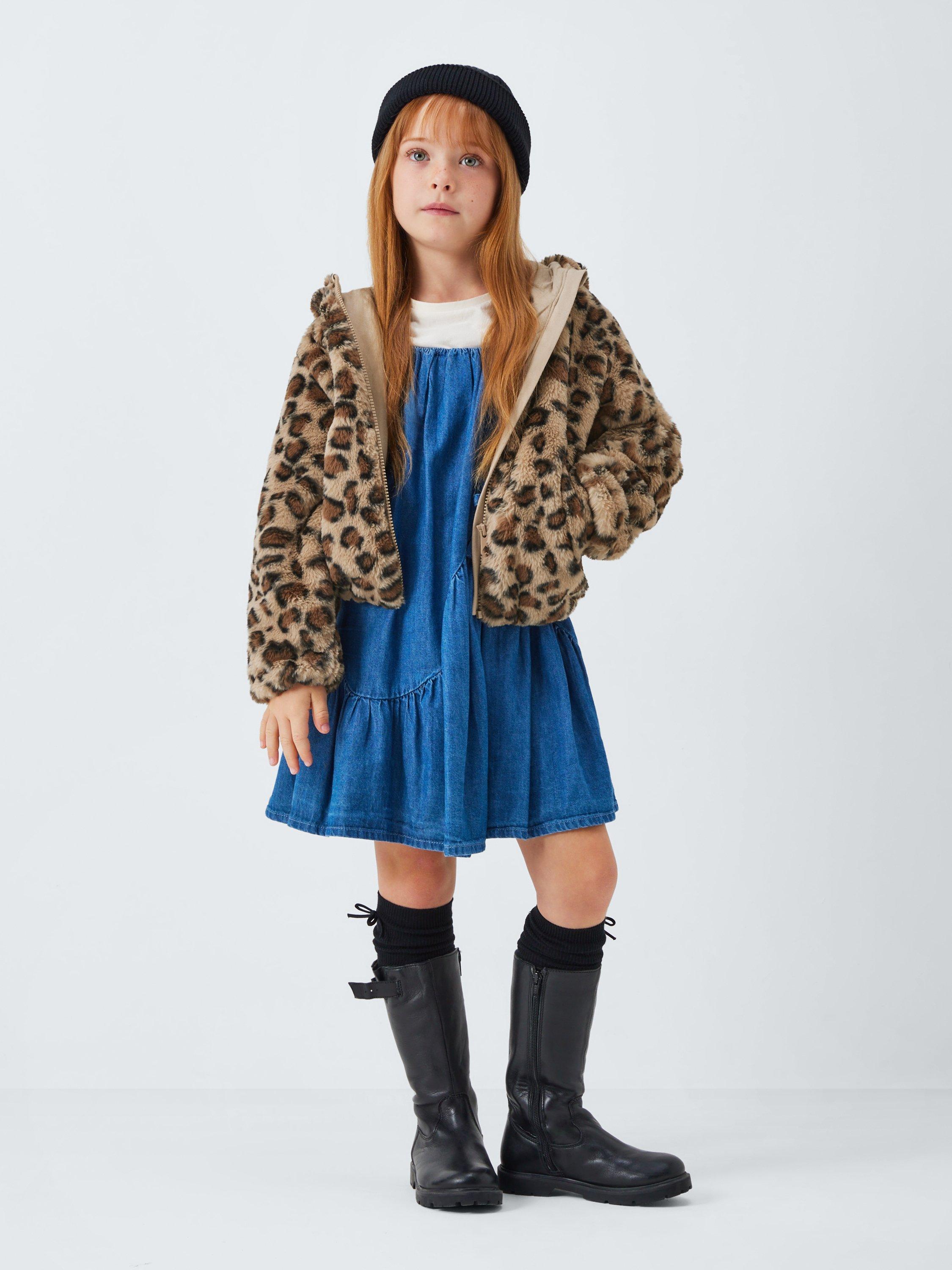 Product image 2 of 7, which shows John Lewis Kids' Leopard Print Faux Fur Bomber Jacket, Multi, 4 years