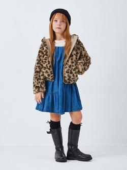 John Lewis Kids' Leopard Print Faux Fur Bomber Jacket, Multi - view 2, Multi