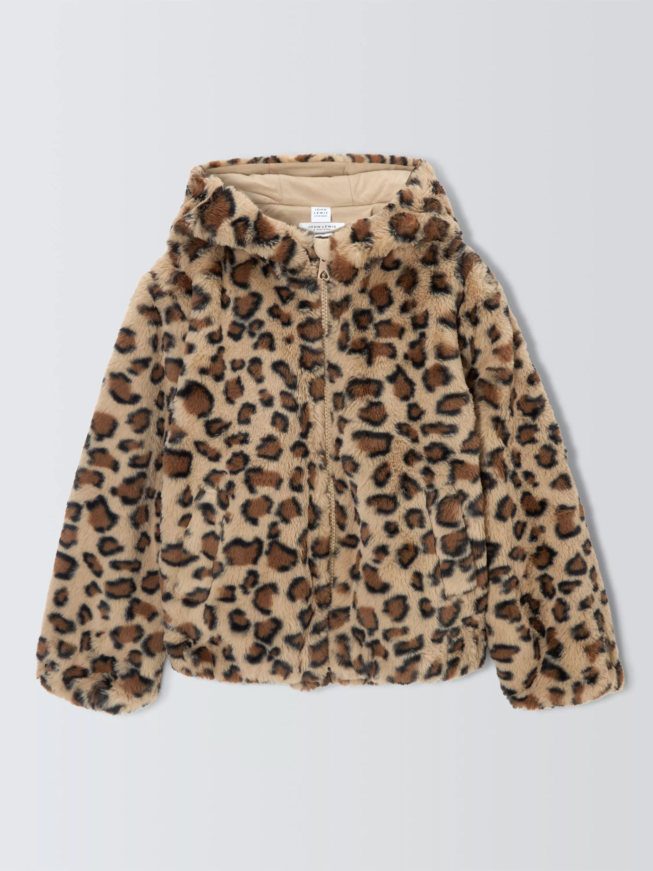 John Lewis Kids' Leopard Print Faux Fur Bomber Jacket, Multi