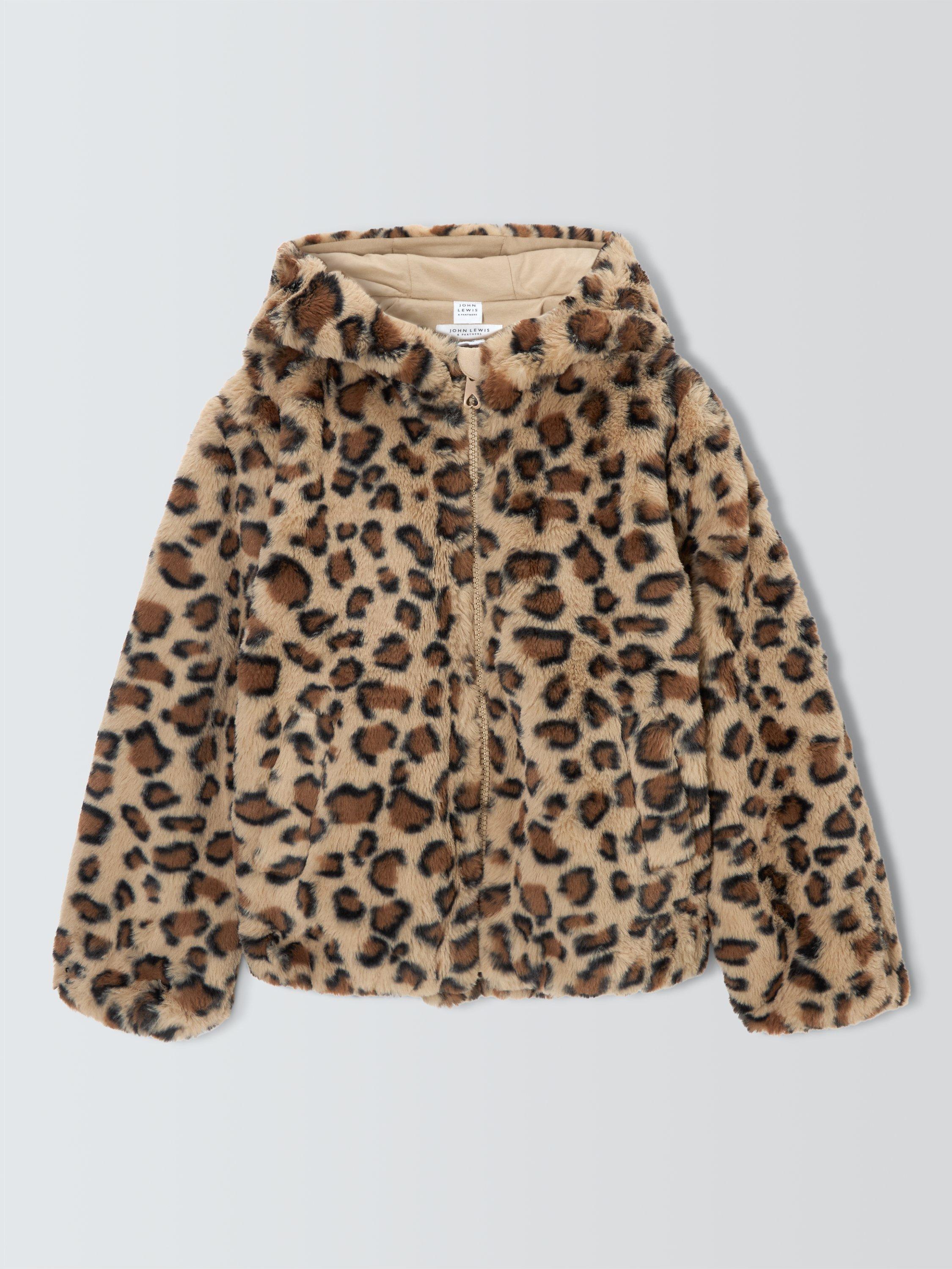 Product image 3 of 7, which shows John Lewis Kids' Leopard Print Faux Fur Bomber Jacket, Multi, 4 years