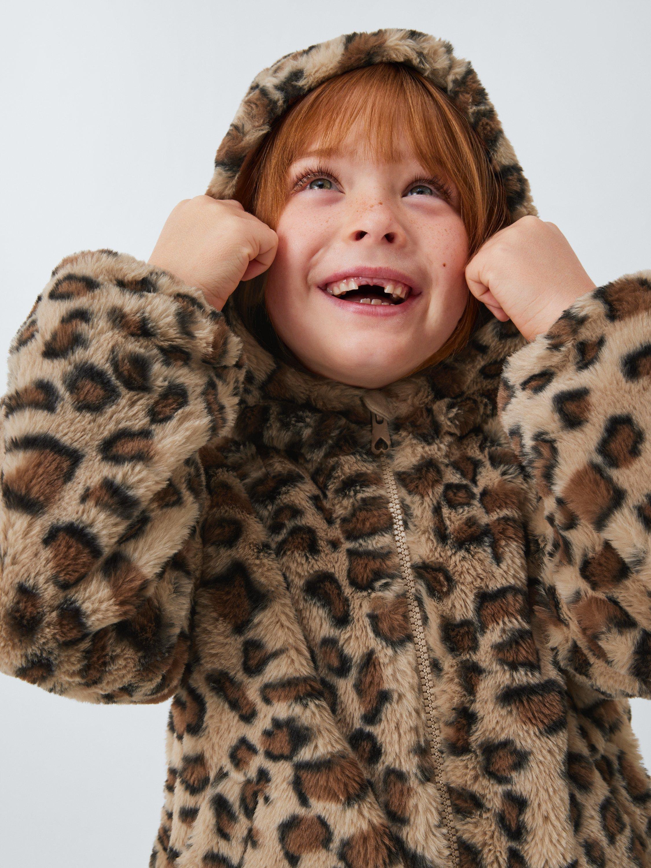 Product image 4 of 7, which shows John Lewis Kids' Leopard Print Faux Fur Bomber Jacket, Multi, 4 years