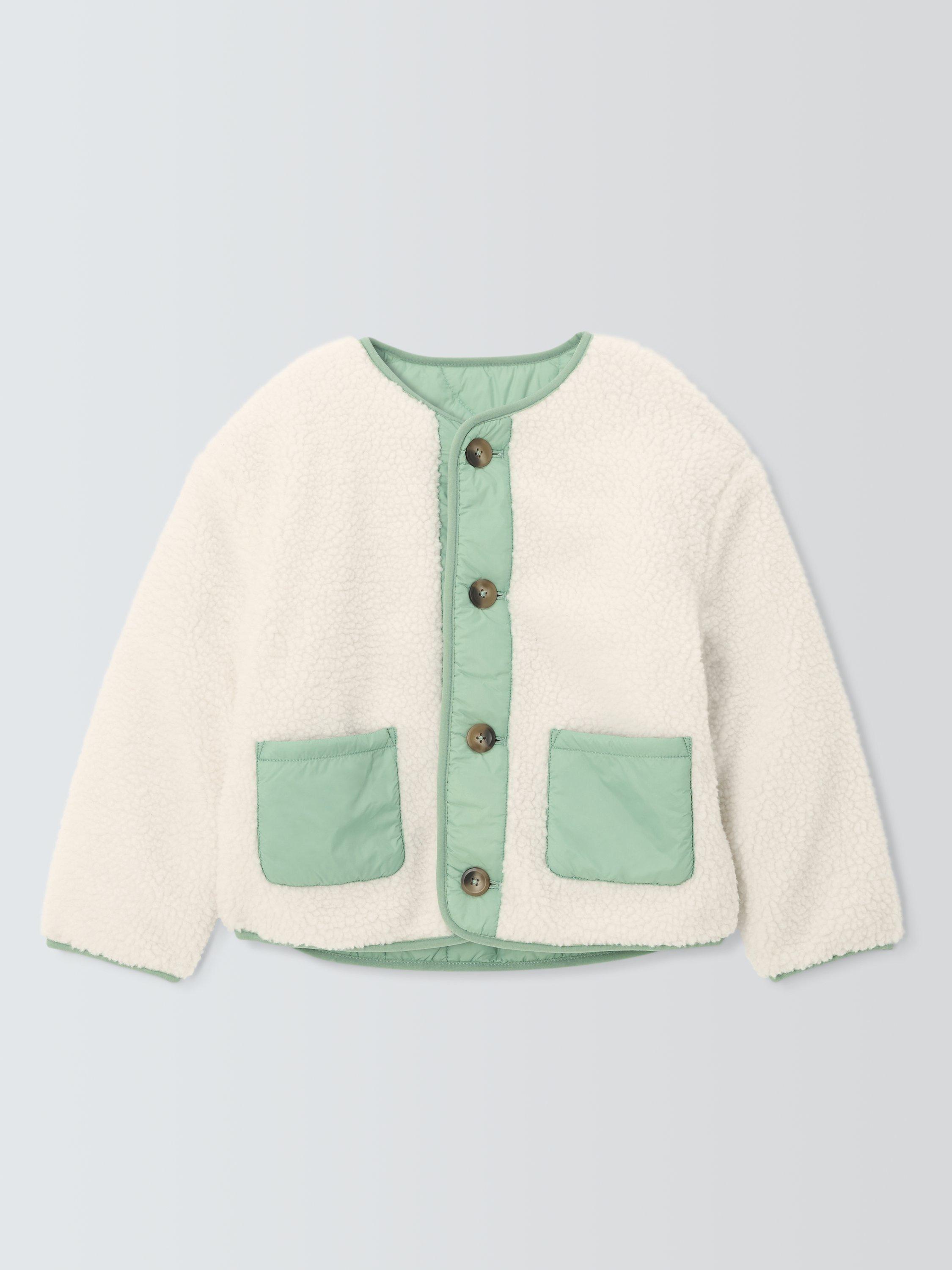 Product image 5 of 8, which shows John Lewis Kids' Reversible Borg/Quilted Jacket, Cream, Green, 4 years