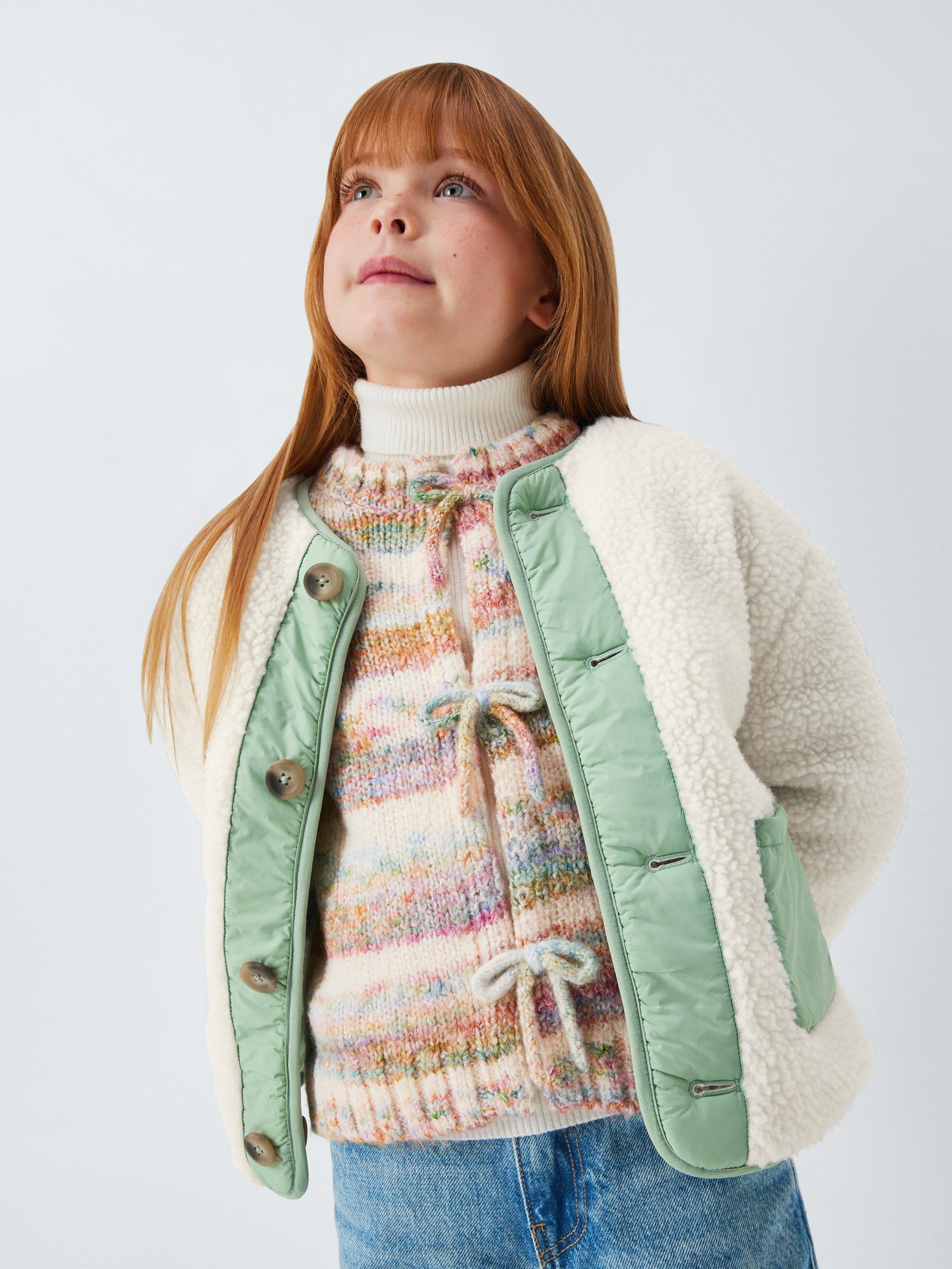 Product image 4 of 8, which shows John Lewis Kids' Reversible Borg/Quilted Jacket, Cream, Green, 4 years