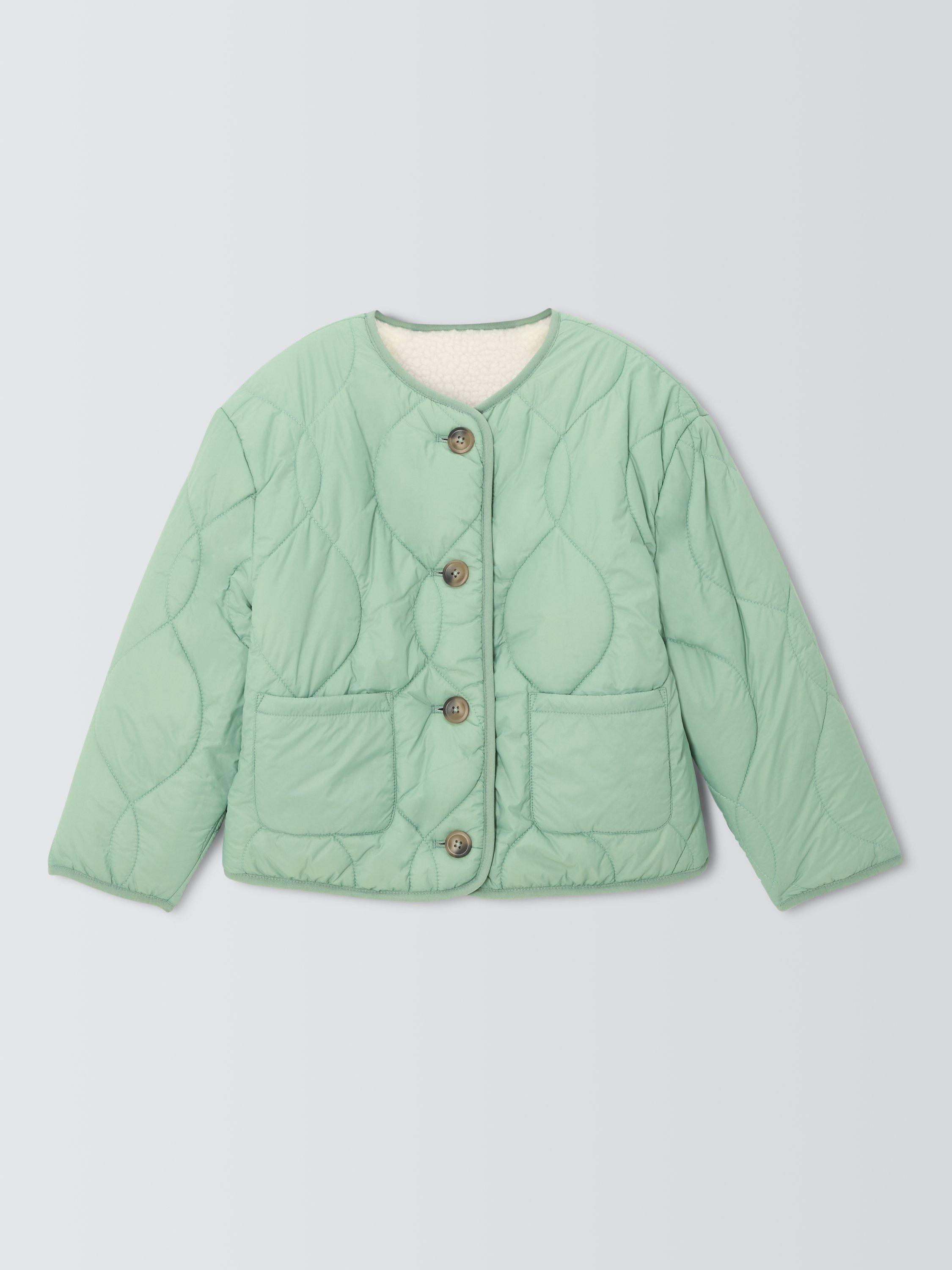 Product image 6 of 8, which shows John Lewis Kids' Reversible Borg/Quilted Jacket, Cream, Green, 4 years