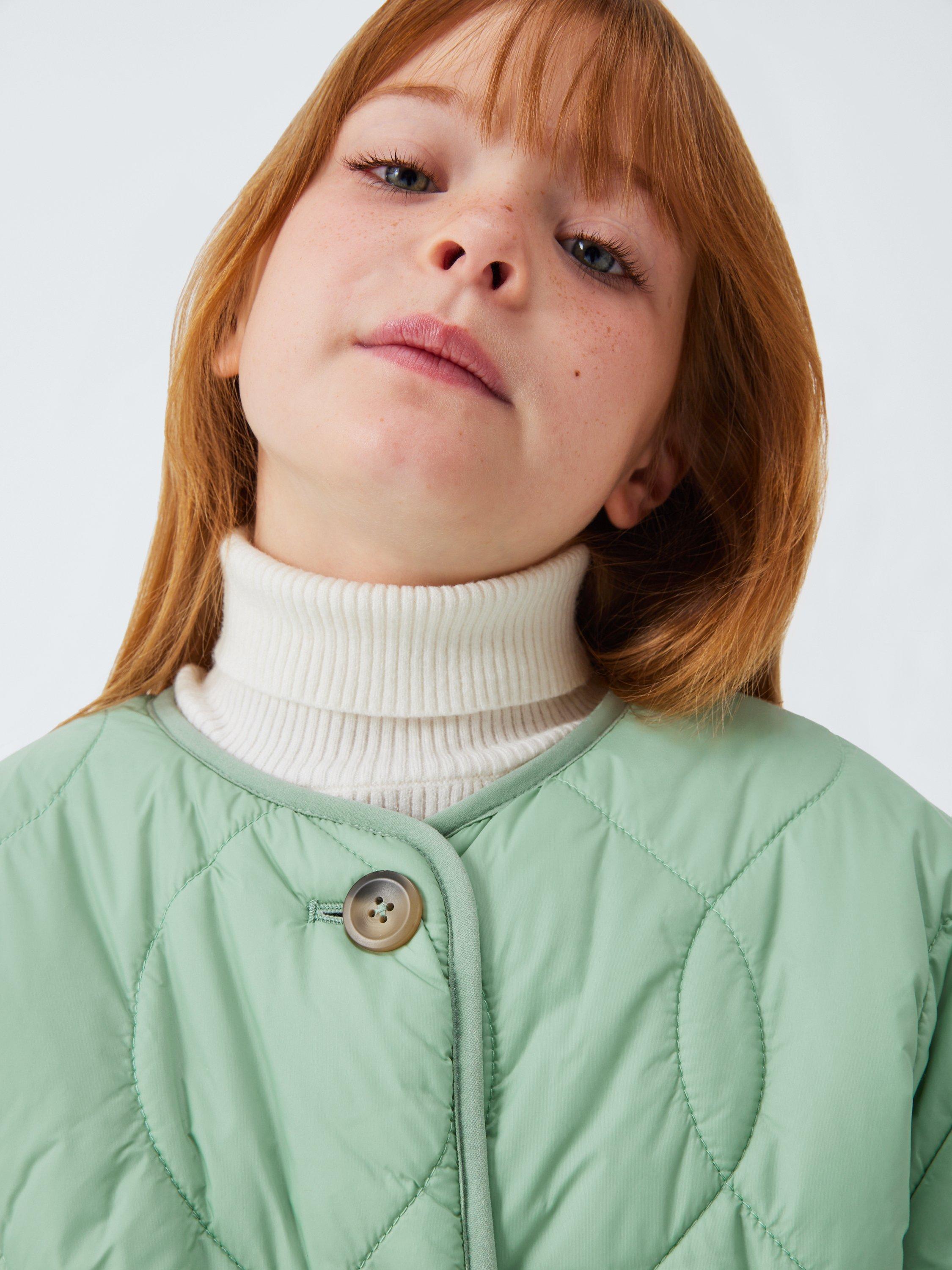 Product image 3 of 8, which shows John Lewis Kids' Reversible Borg/Quilted Jacket, Cream, Green, 4 years