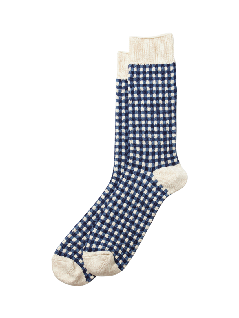 Product image 1 of 3, which shows ROTOTO Gingham Check Socks, Navy, S