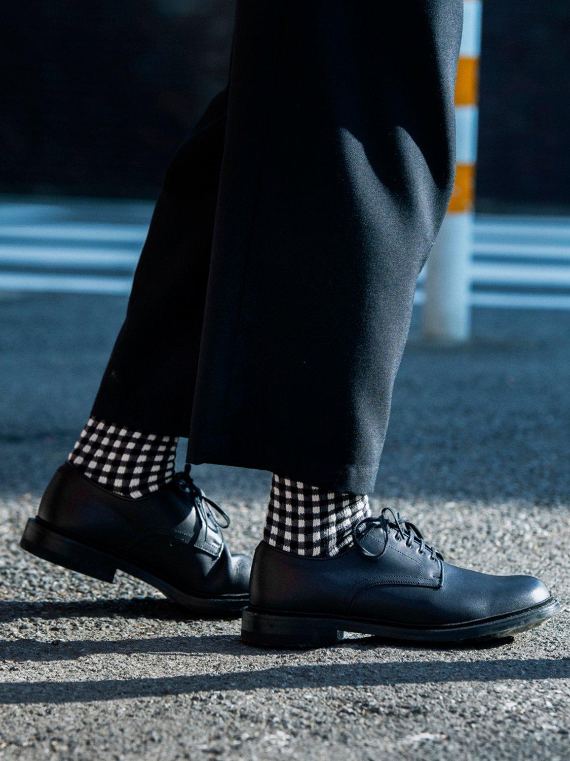 Product image 2 of 3, which shows ROTOTO Gingham Check Socks, Navy, S