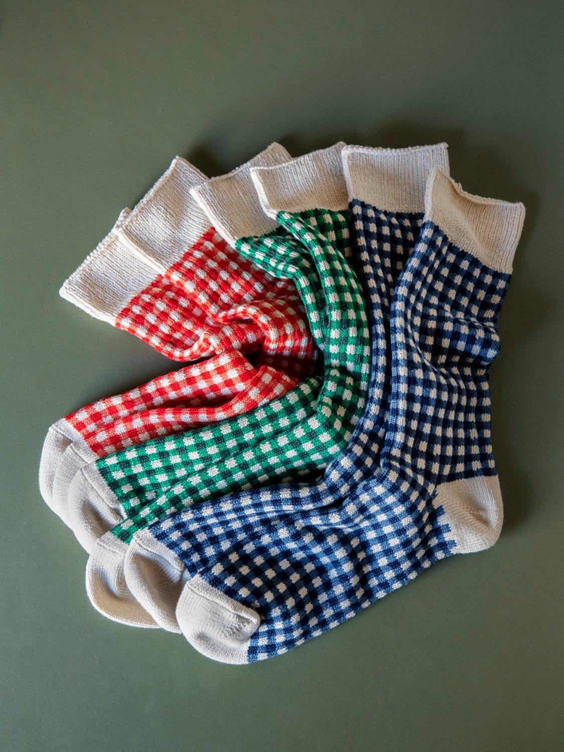 Product image 3 of 3, which shows ROTOTO Gingham Check Socks, Navy, S
