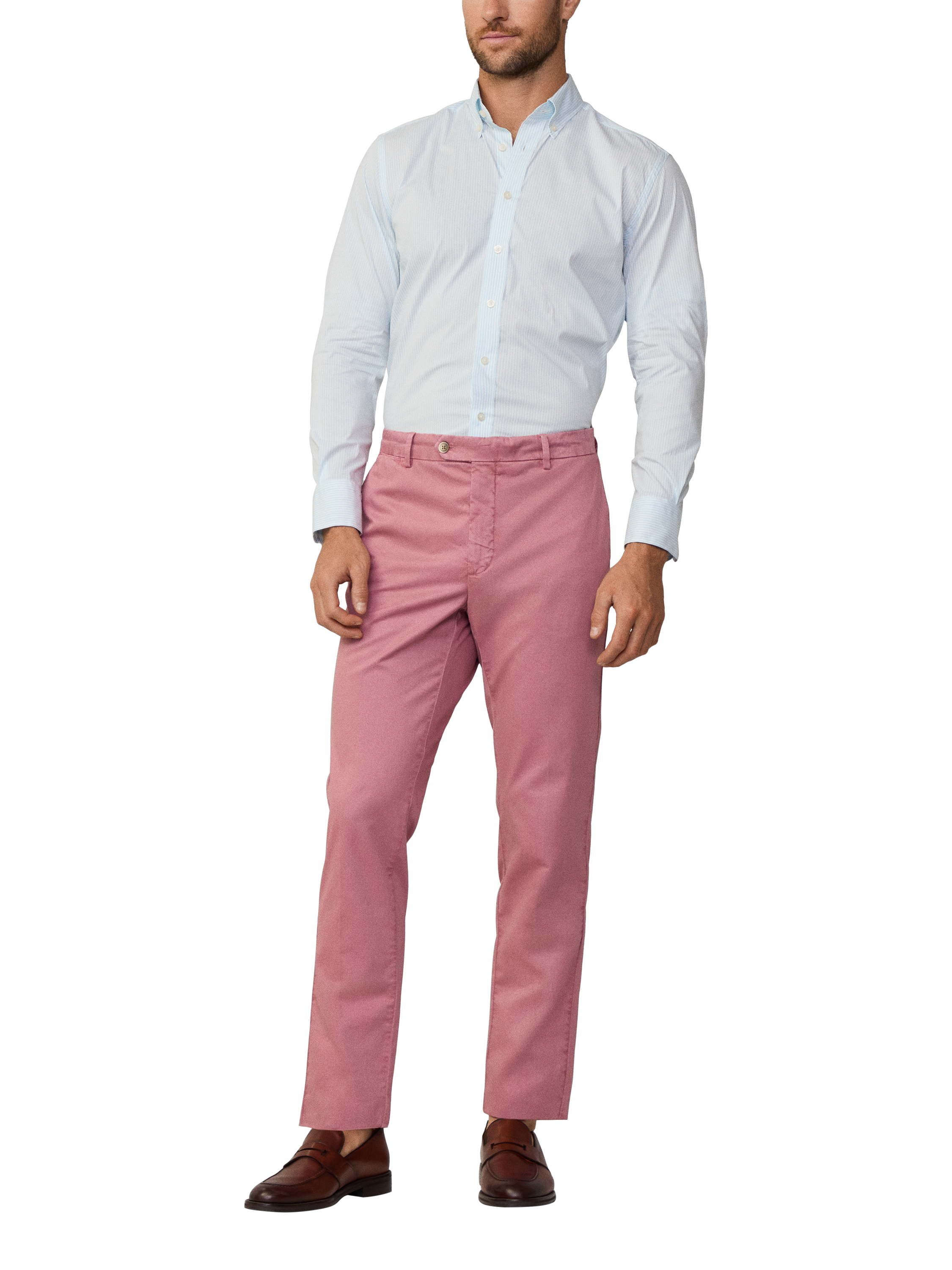 Product image 1 of 6, which shows Hackett London Slim Fit Kensington Chino Trousers, Berry Red, 28R