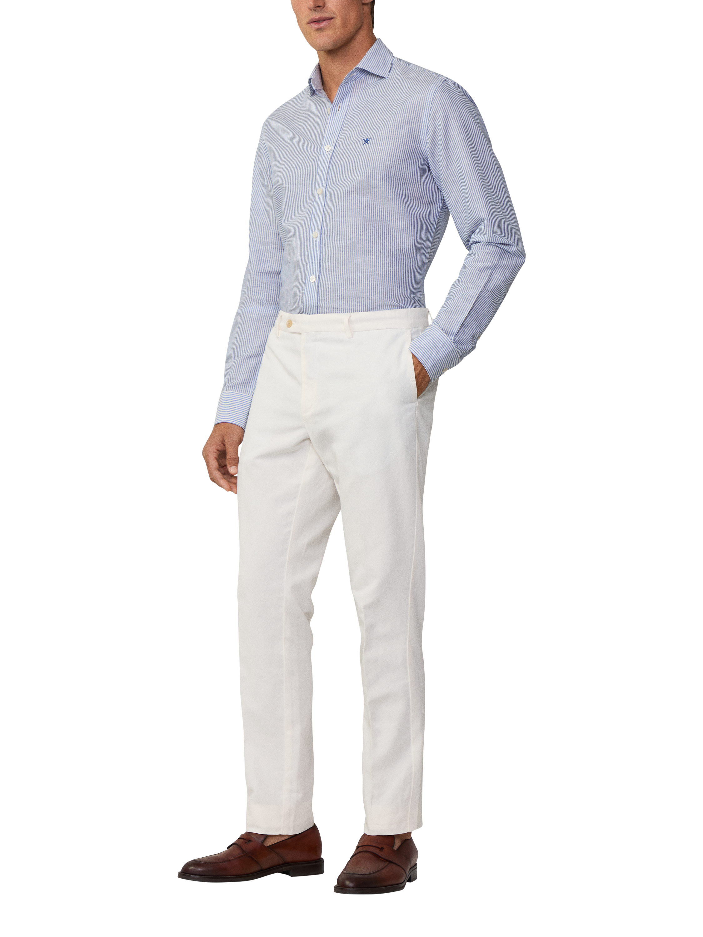 Product image 1 of 7, which shows Hackett London Slim Fit Cotton Linen Blend Kensington Chinos, Optic White, 34L