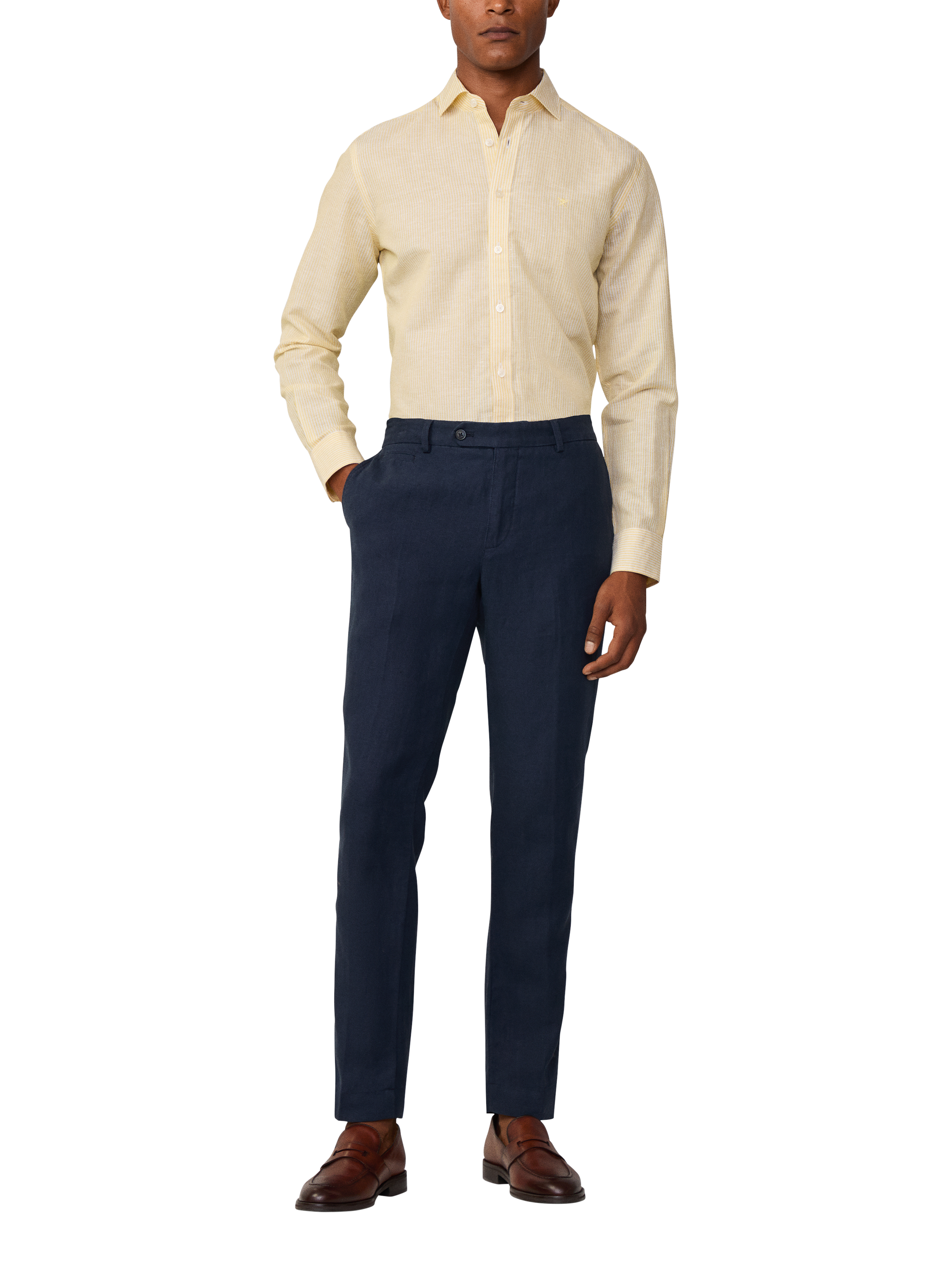 Hackett London Slim Fit Linen Kensington Chinos, Ink Blue