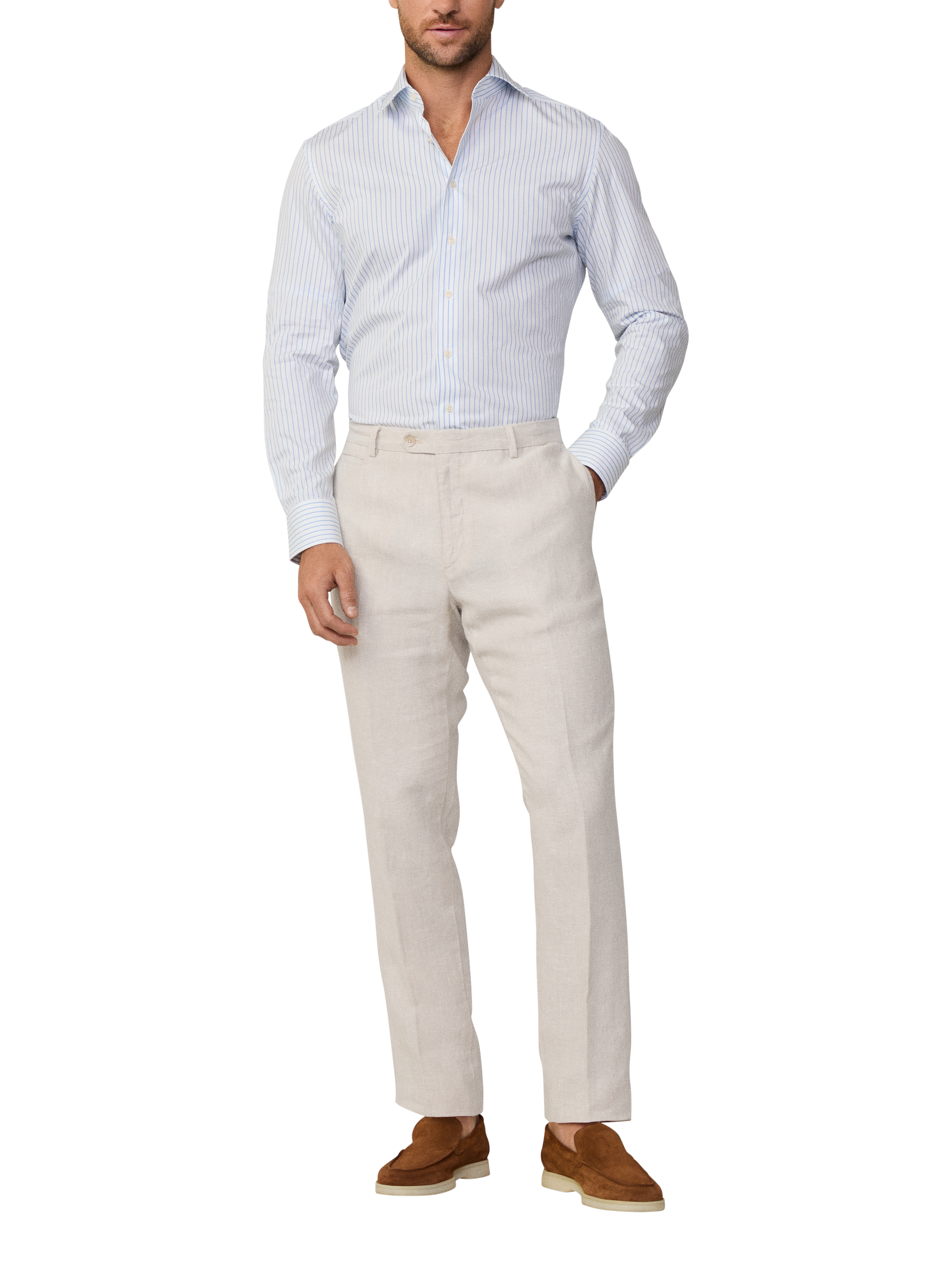 Product image 6 of 6, which shows Hackett London Slim Fit Kensington Linen Chino Trousers, Beige, 28R