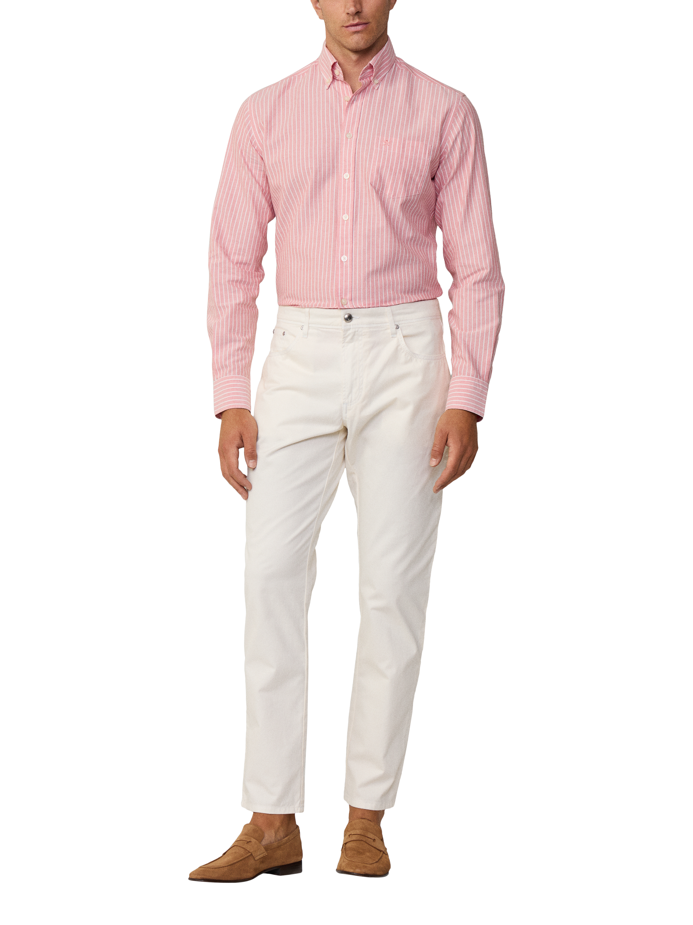 Product image 1 of 7, which shows Hackett London Regular Fit Trinity 5 Pocket Stretch Twill Chinos, Off White, 34S