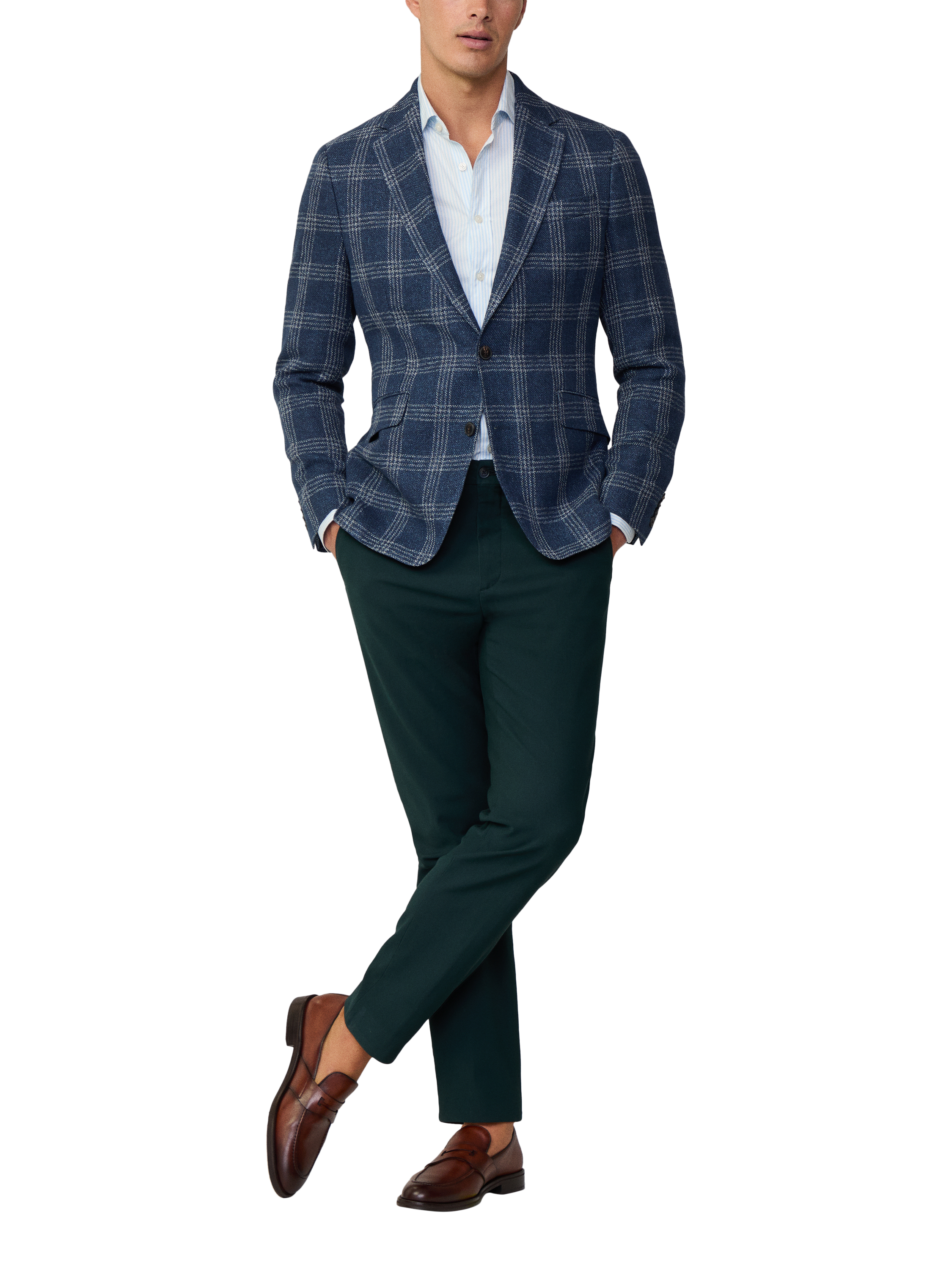 Product image 1 of 6, which shows Hackett London Cotton Linen Blend Blazer, Navy, 36