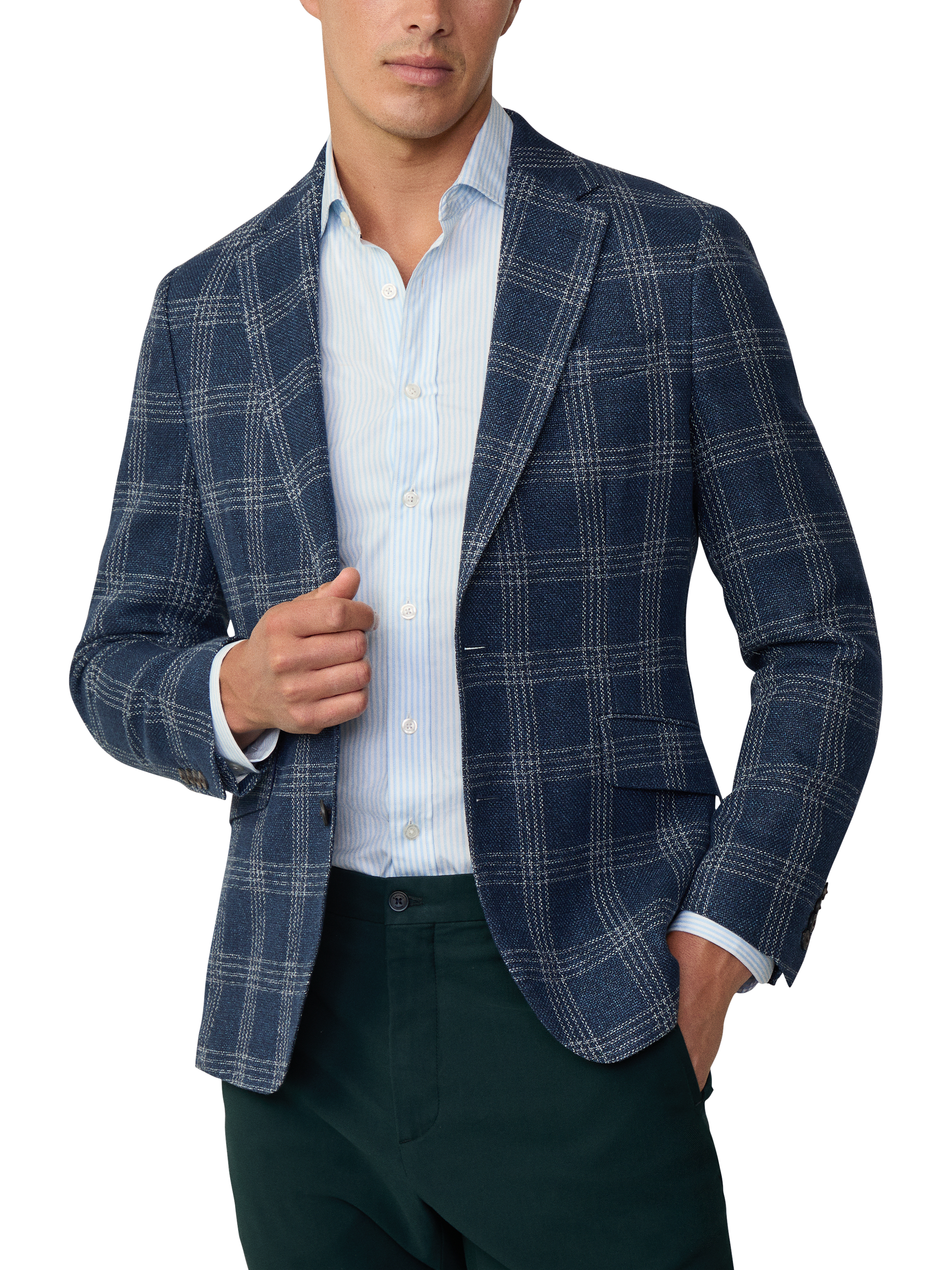 Product image 2 of 6, which shows Hackett London Cotton Linen Blend Blazer, Navy, 36