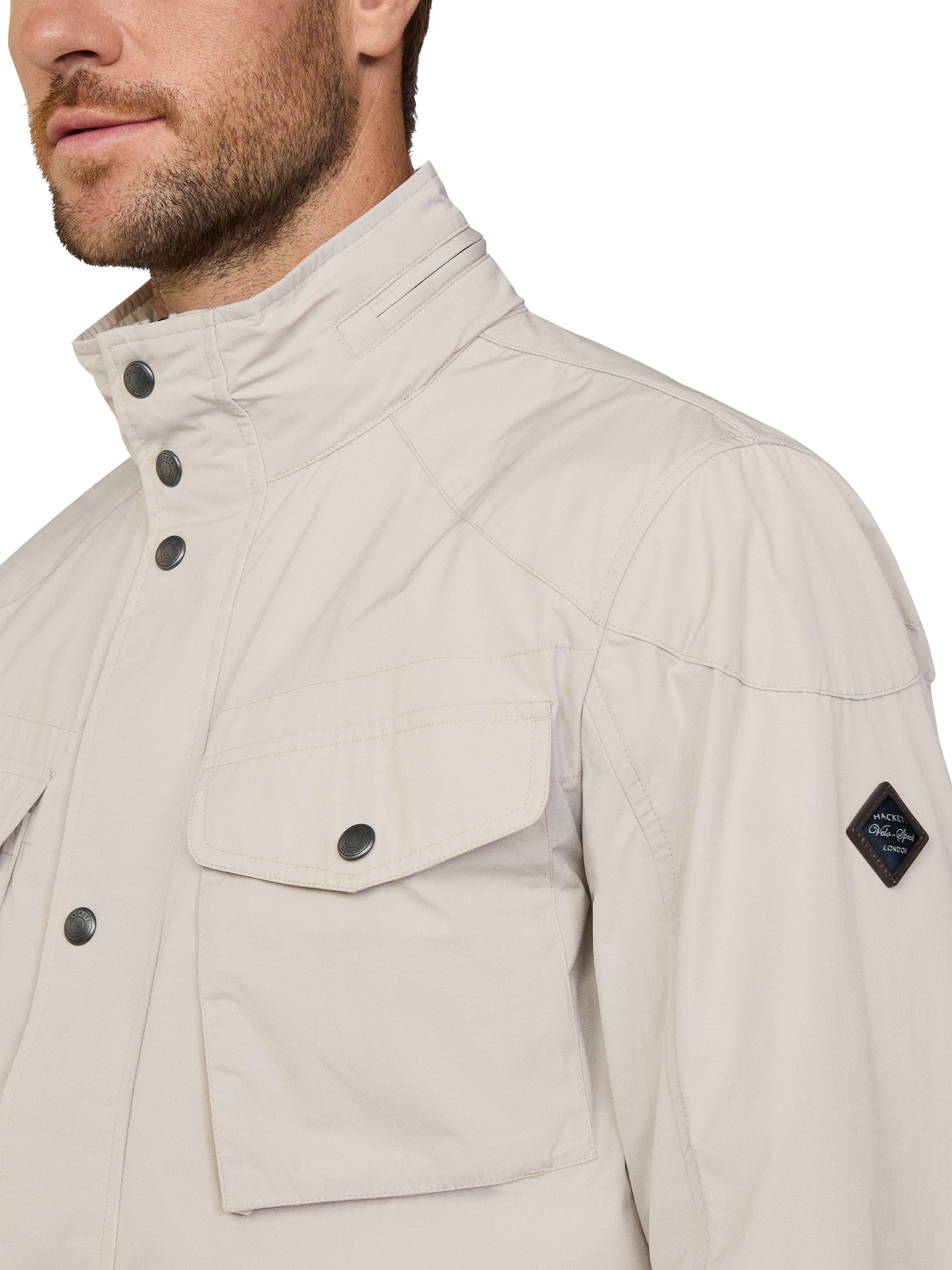 Product image 4 of 8, which shows Hackett London Unlined Velospeed Cargo Jacket, Linen Beige, XXL
