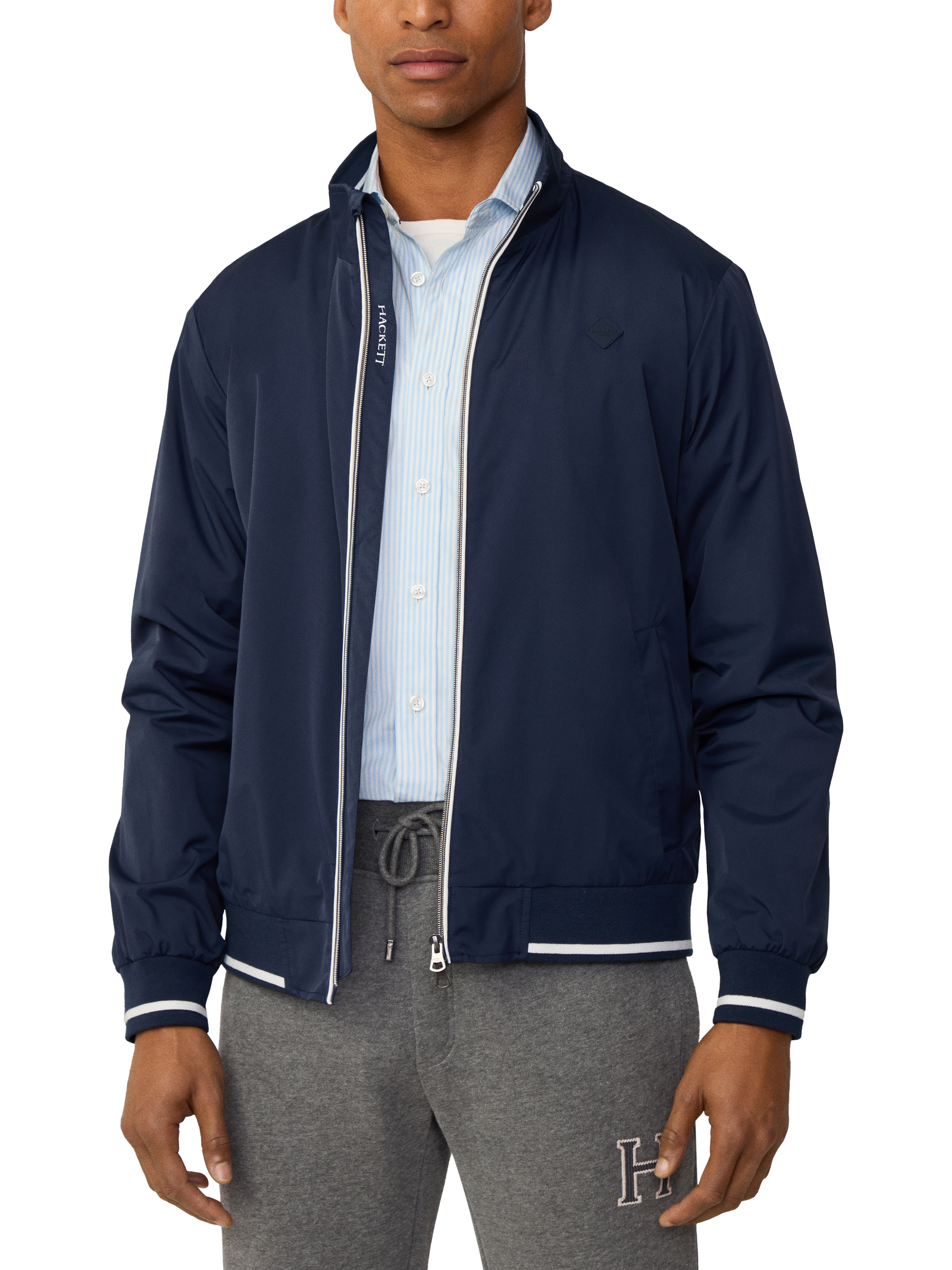 Product image 1 of 7, which shows Hackett London Branded Blouson Jacket, Ink Blue, XXXL
