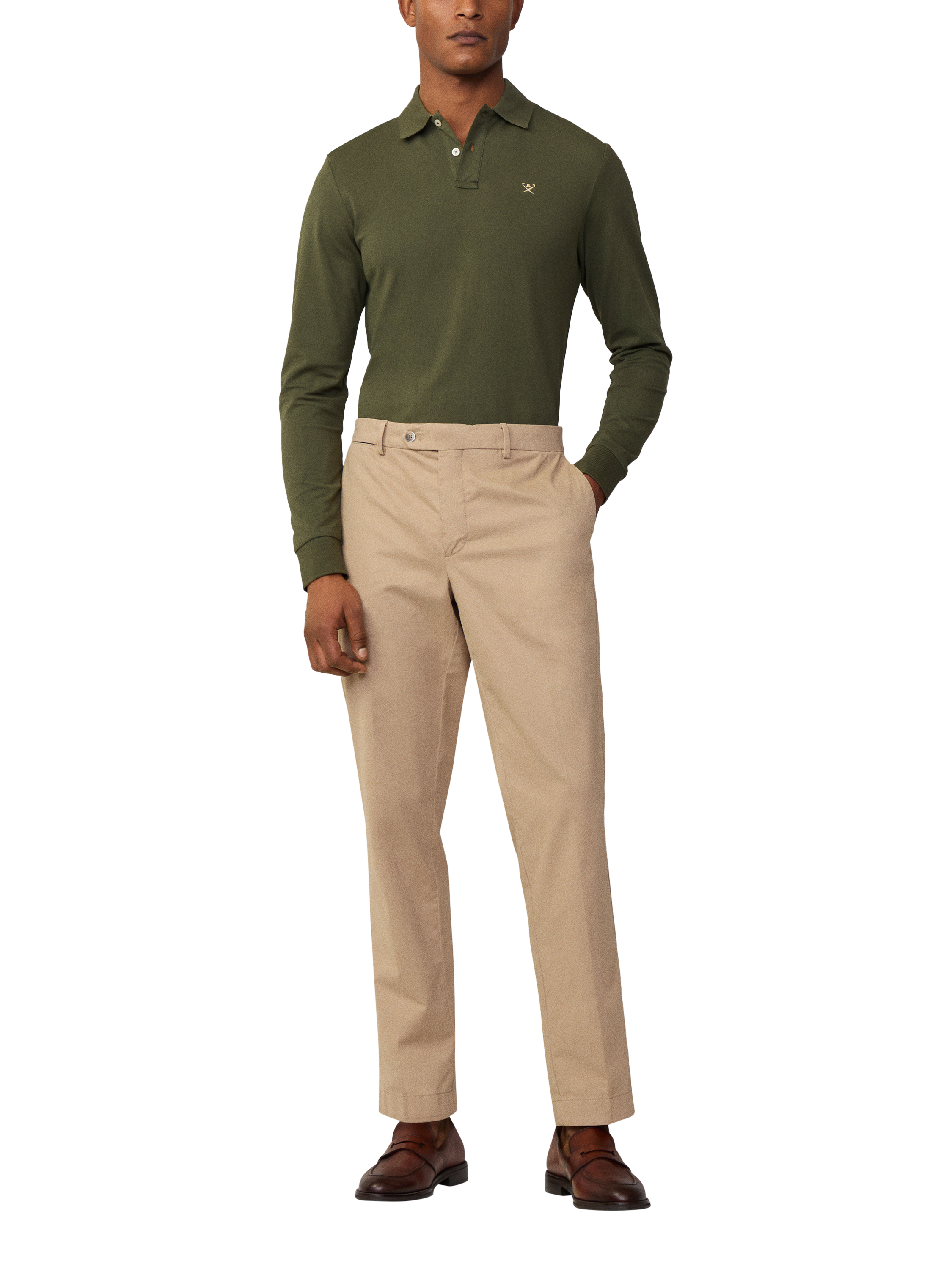 Product image 1 of 7, which shows Hackett London Cotton Slim Fit Long Sleeve Polo Shirt, Thyme Green, XXL