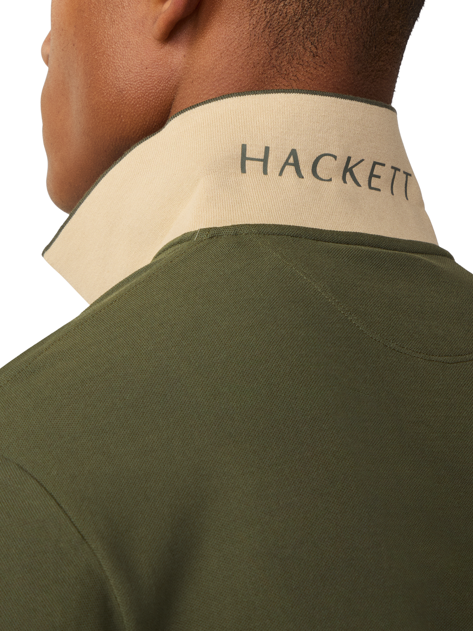 Product image 5 of 7, which shows Hackett London Cotton Slim Fit Long Sleeve Polo Shirt, Thyme Green, XXL
