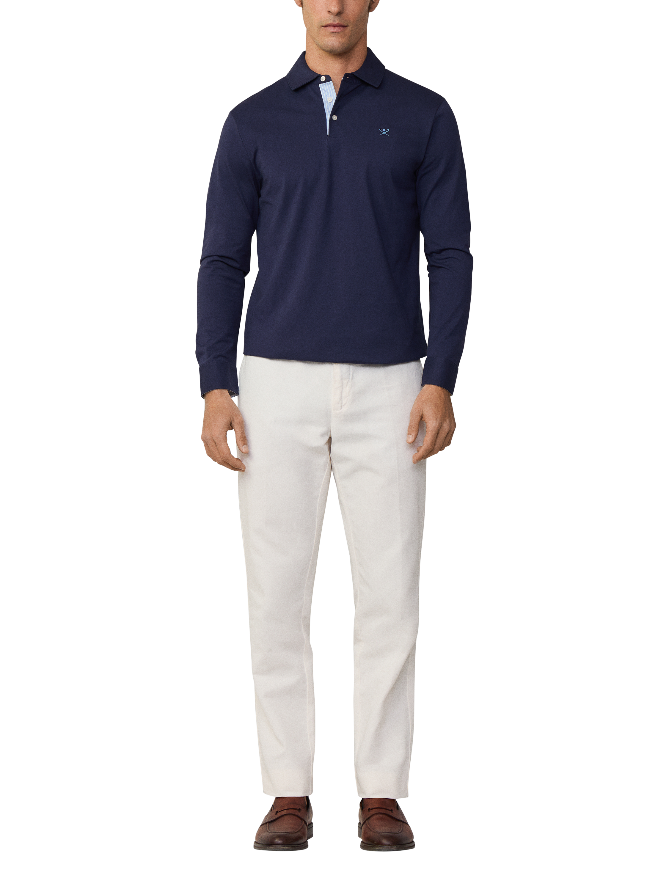 Product image 2 of 7, which shows Hackett London Cotton Classic Fit Long Sleeve Polo Shirt, Ink Blue, XS