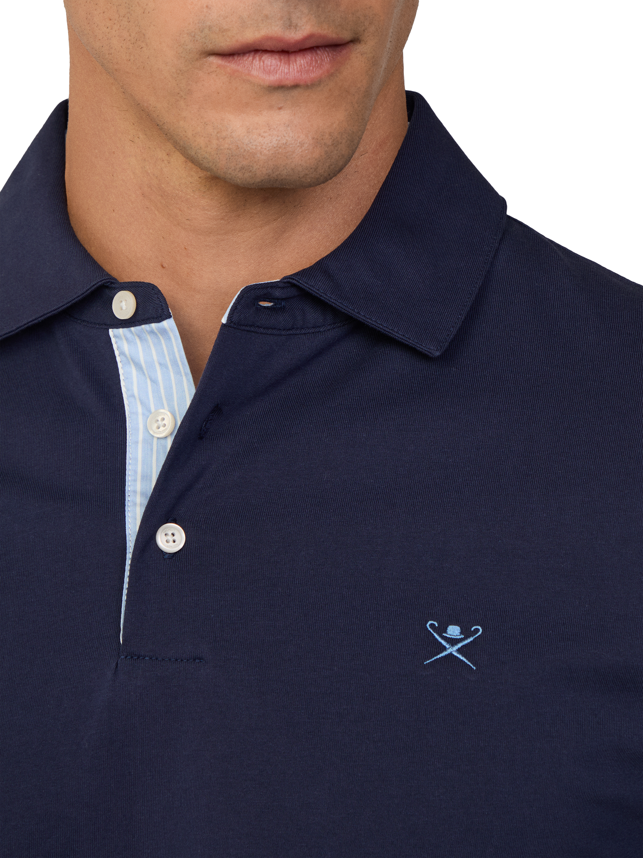 Product image 4 of 7, which shows Hackett London Cotton Classic Fit Long Sleeve Polo Shirt, Ink Blue, XS