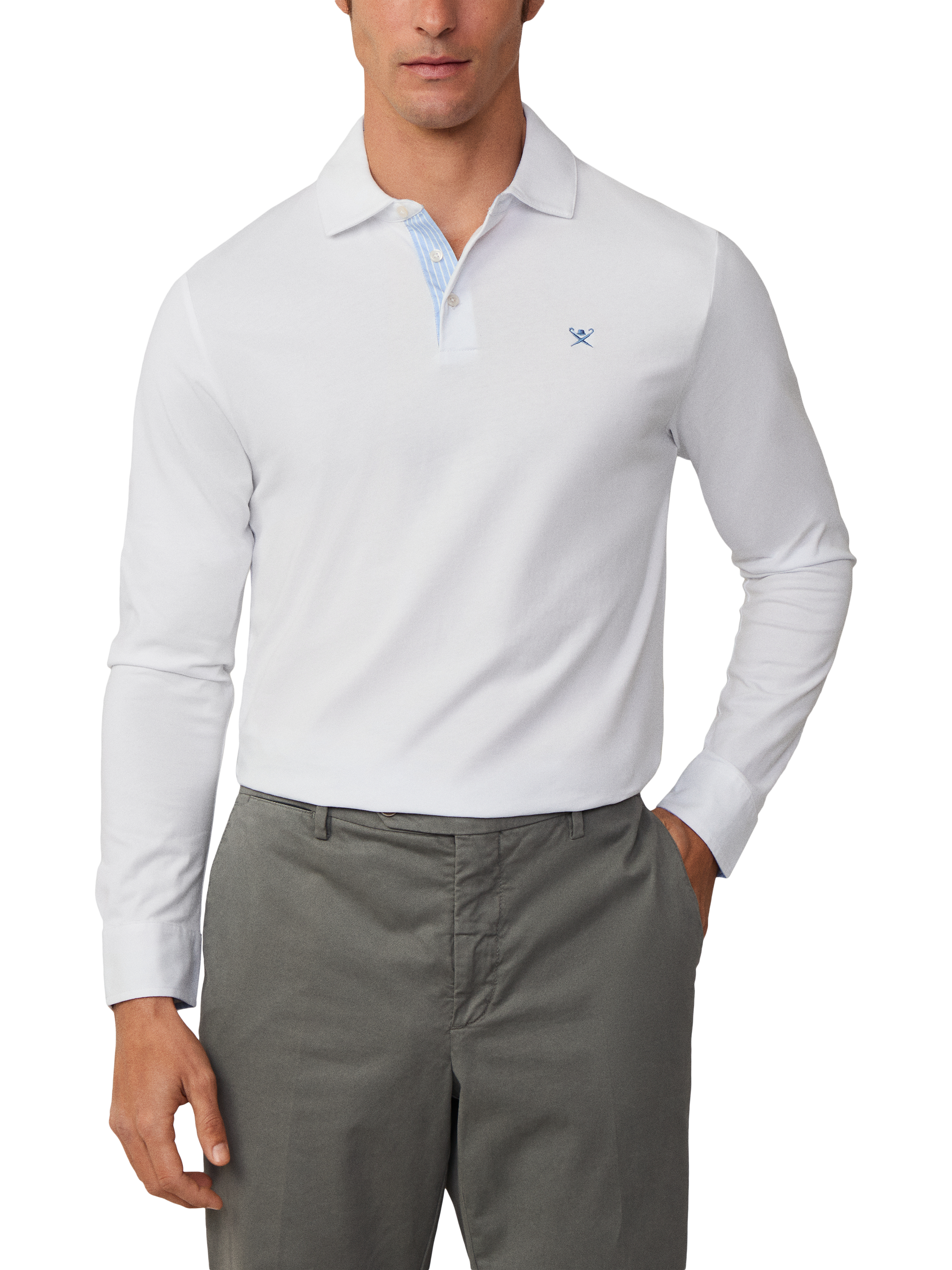 Product image 1 of 7, which shows Hackett London Cotton Classic Fit Long Sleeve Polo Shirt, Optic White, XS