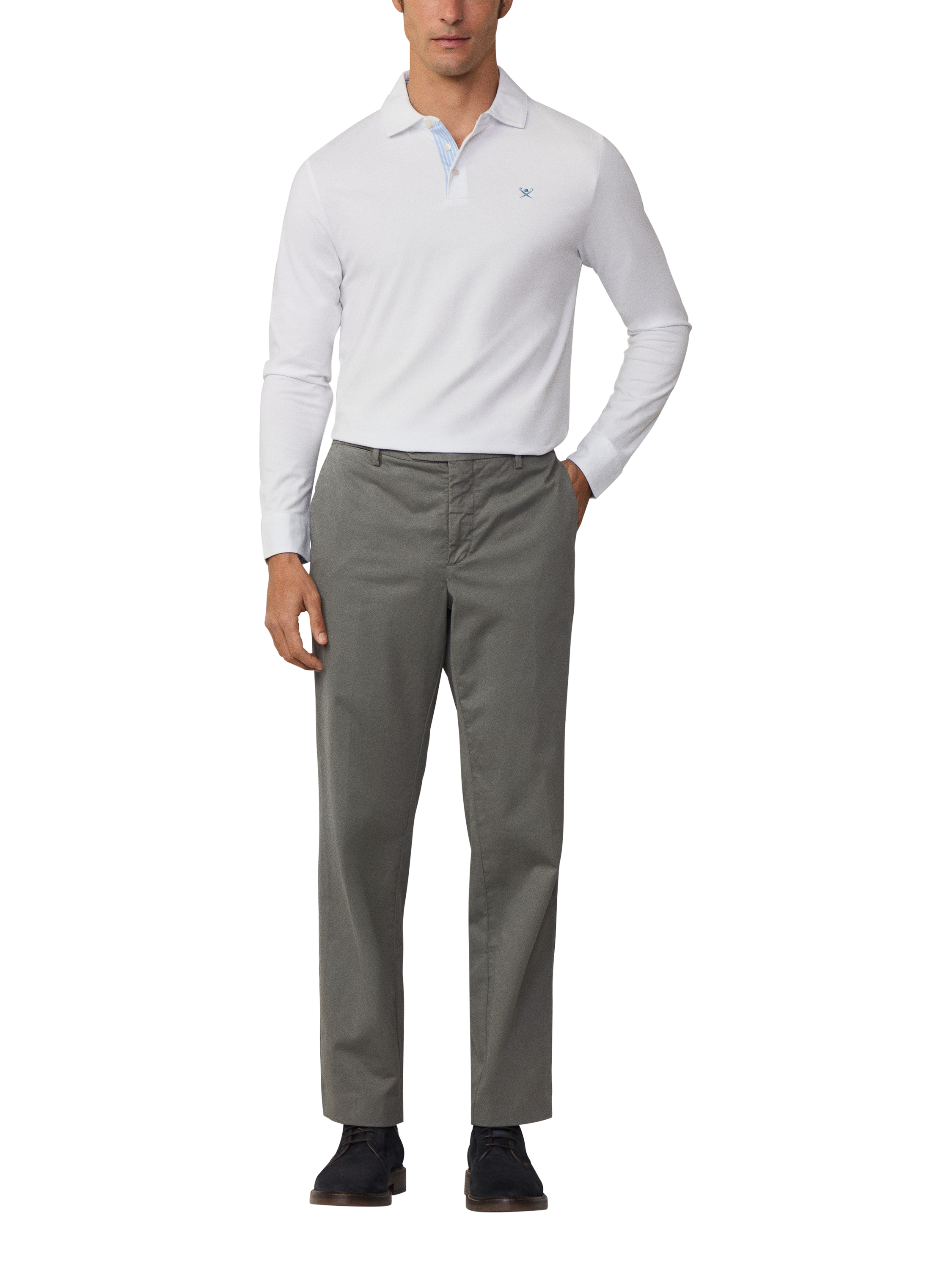 Product image 2 of 7, which shows Hackett London Cotton Classic Fit Long Sleeve Polo Shirt, Optic White, XS