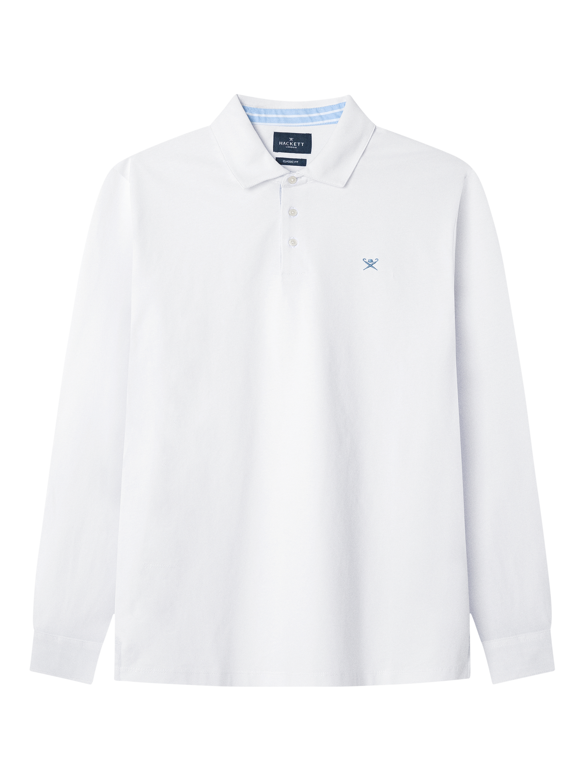 Product image 6 of 7, which shows Hackett London Cotton Classic Fit Long Sleeve Polo Shirt, Optic White, XS