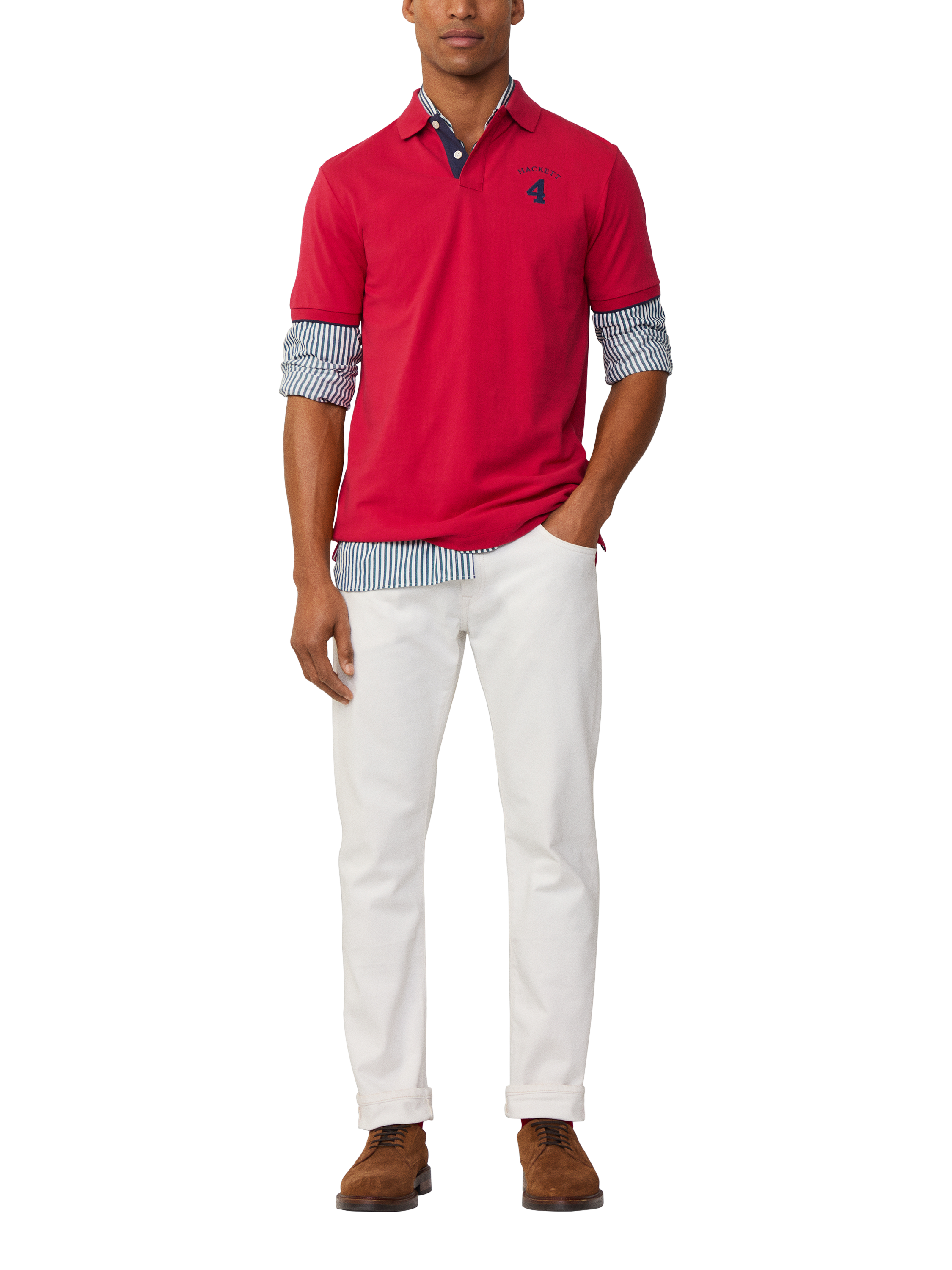 Product image 3 of 7, which shows Hackett London Cotton Classic Fit Short Sleeve Polo Shirt, Pop Red, XXL