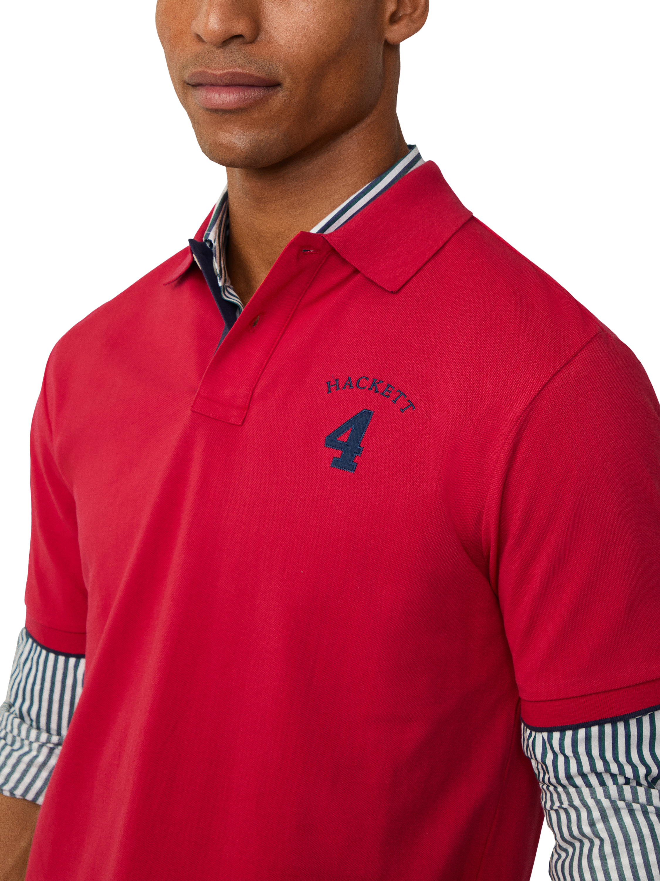 Product image 4 of 7, which shows Hackett London Cotton Classic Fit Short Sleeve Polo Shirt, Pop Red, XXL