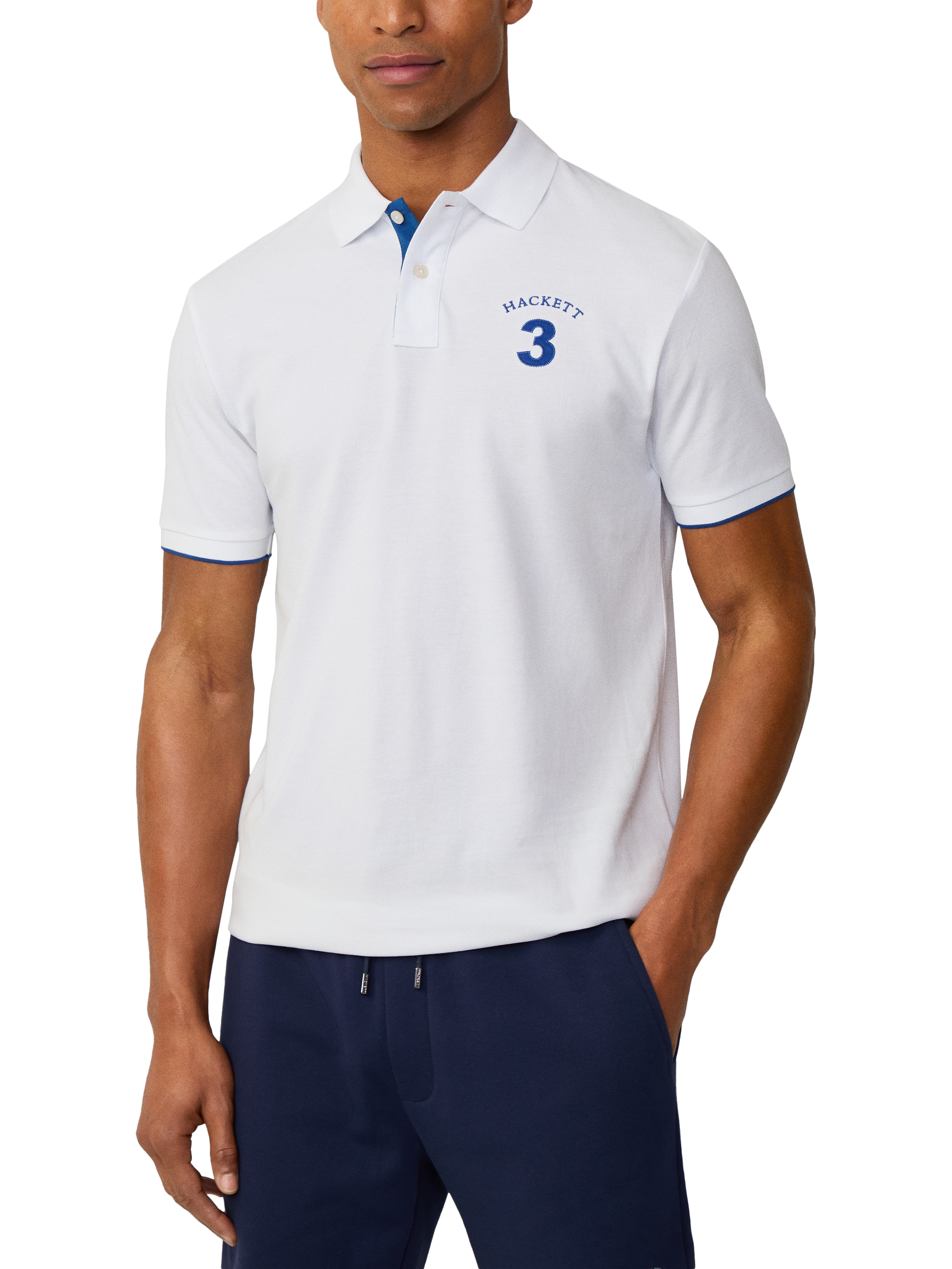 Product image 1 of 7, which shows Hackett London Cotton Classic Fit Short Sleeve Polo Shirt, Optic White, XS