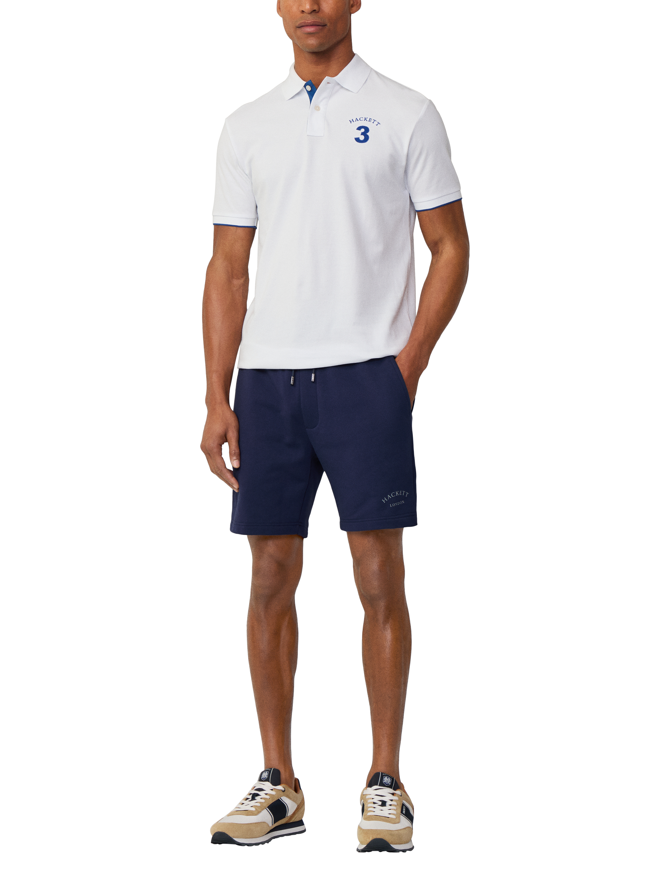 Product image 3 of 7, which shows Hackett London Cotton Classic Fit Short Sleeve Polo Shirt, Optic White, XS
