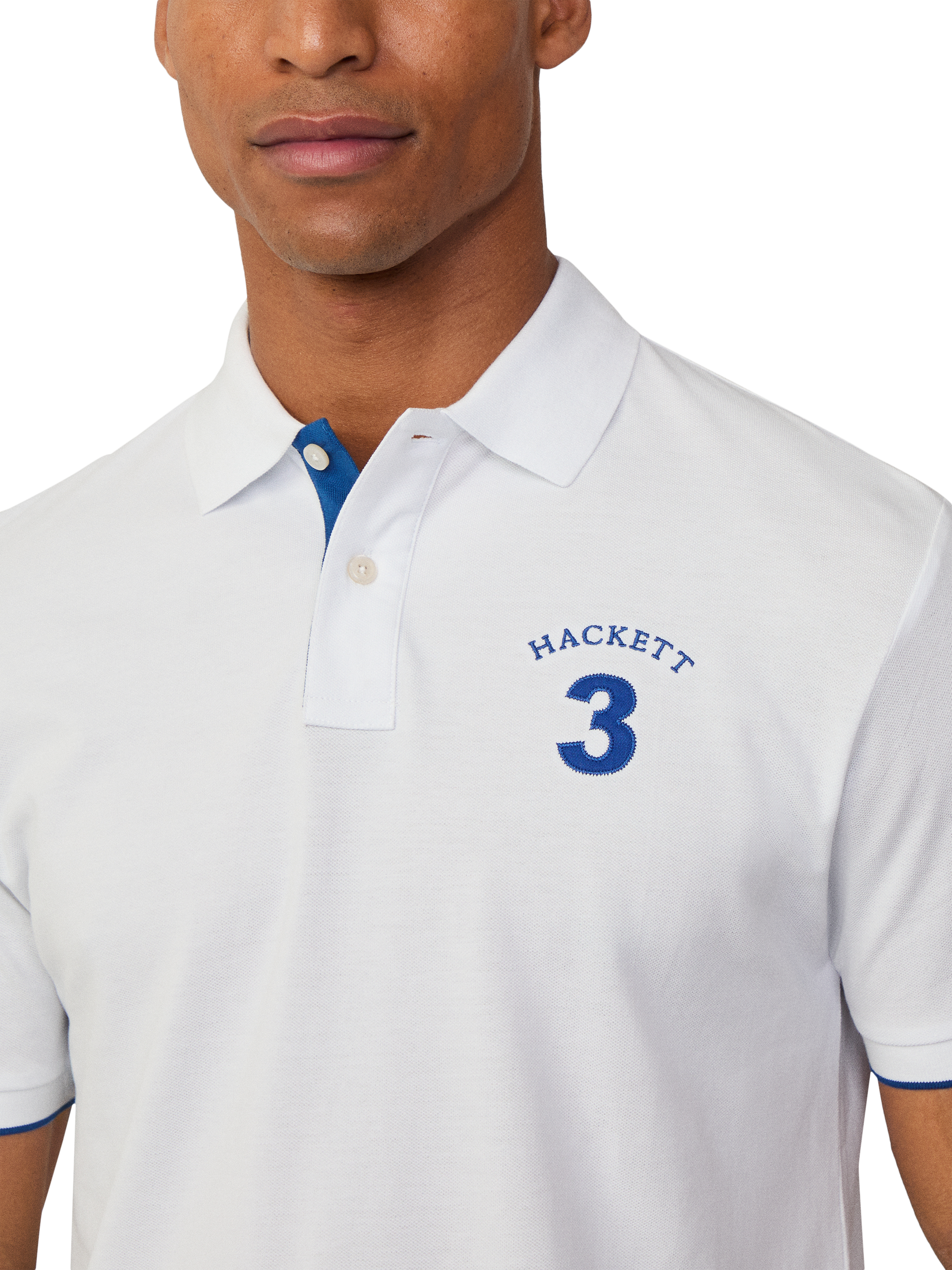 Product image 4 of 7, which shows Hackett London Cotton Classic Fit Short Sleeve Polo Shirt, Optic White, XS