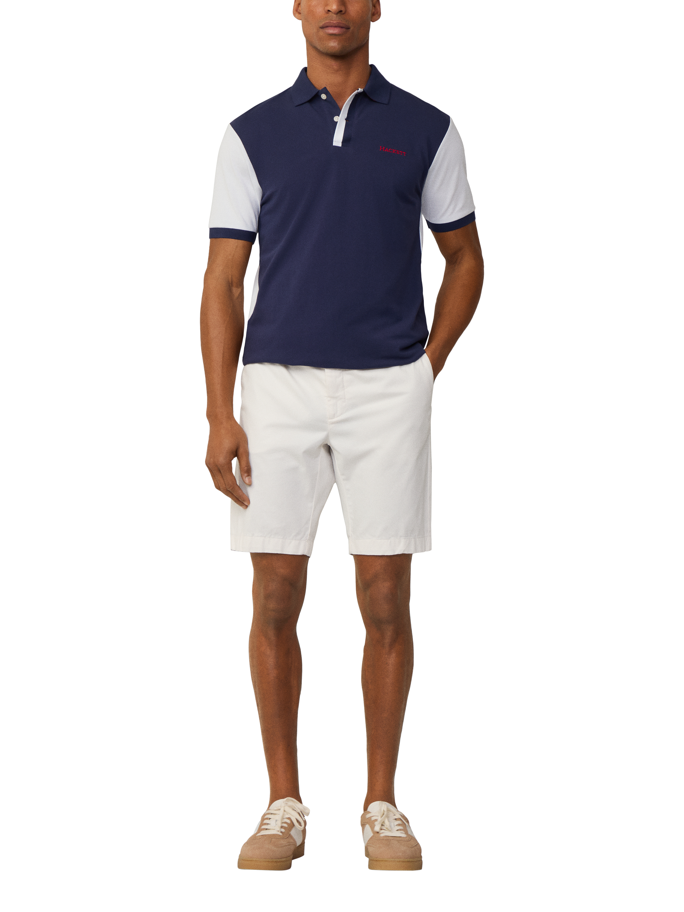 Product image 3 of 7, which shows Hackett London Cotton Classic Fit Colour Block Rugby Shirt, Ink Blue, XXXL