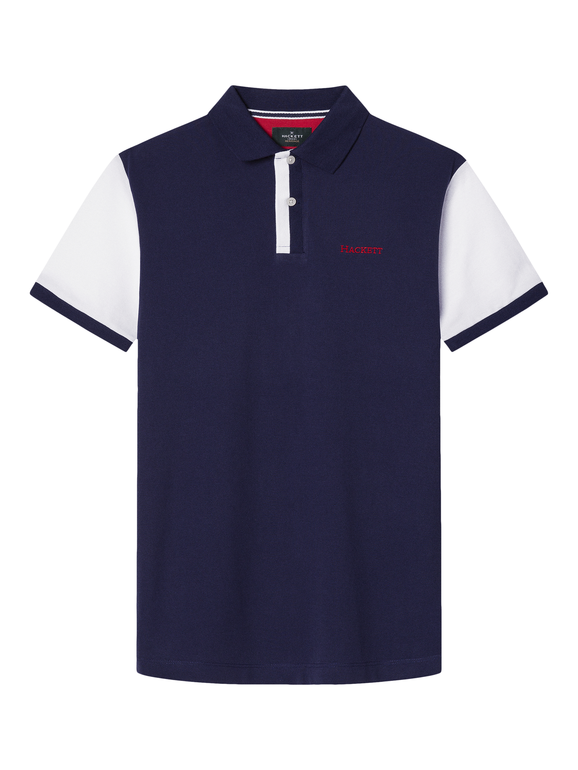 Product image 6 of 7, which shows Hackett London Cotton Classic Fit Colour Block Rugby Shirt, Ink Blue, XXXL