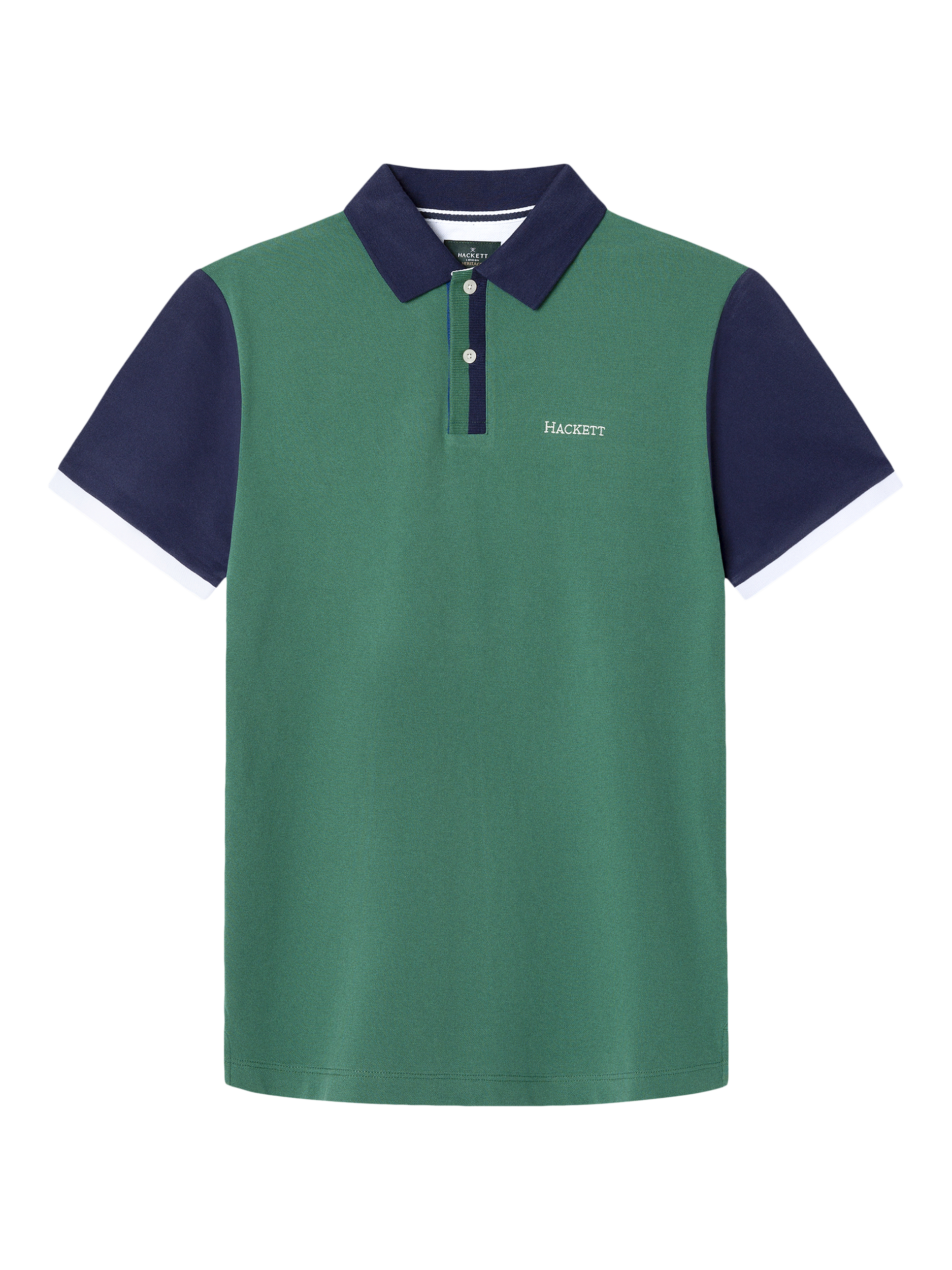 Product image 6 of 7, which shows Hackett London Cotton Classic Fit Colour Block Rugby Shirt, Grass Green, XXL