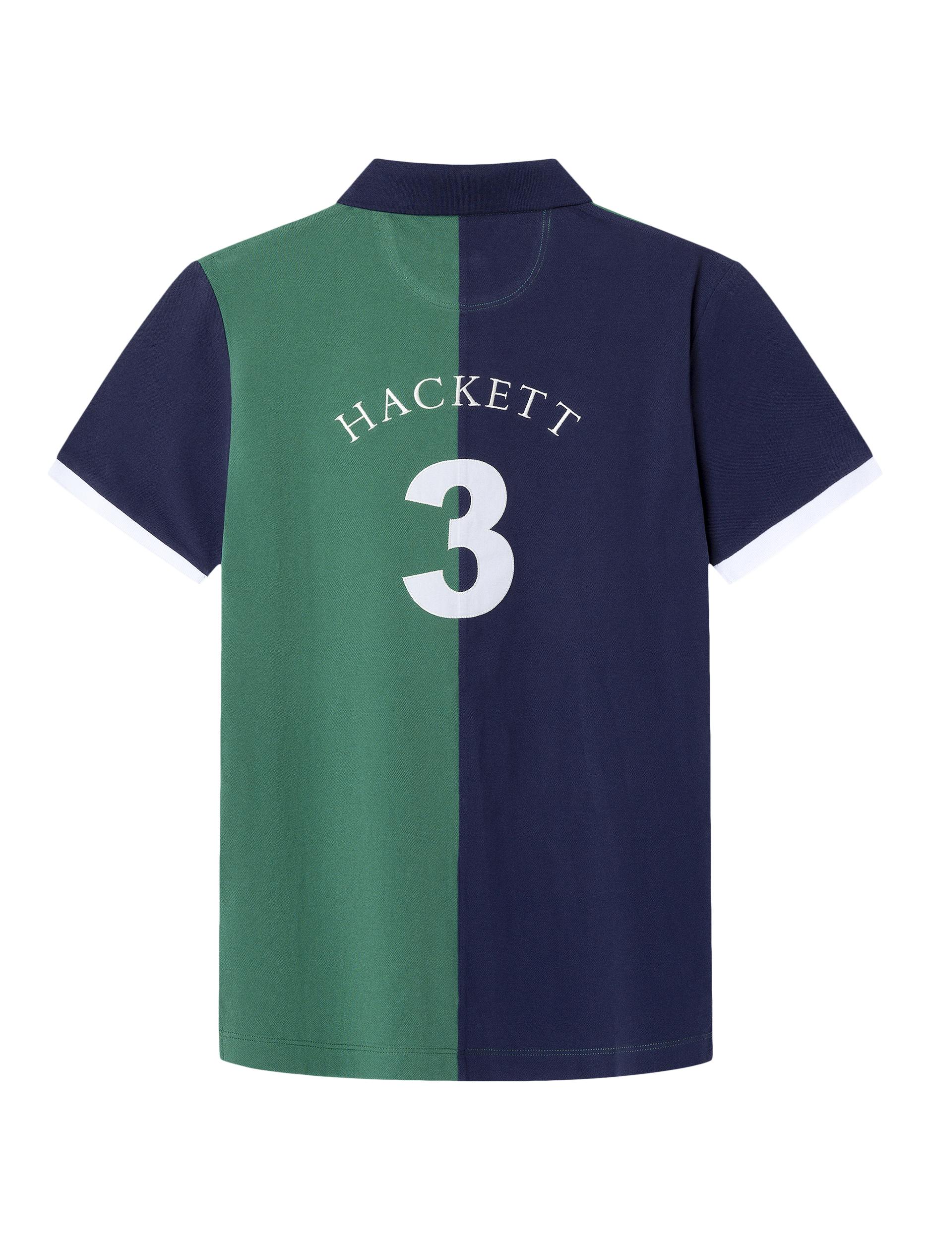 Product image 7 of 7, which shows Hackett London Cotton Classic Fit Colour Block Rugby Shirt, Grass Green, XXL