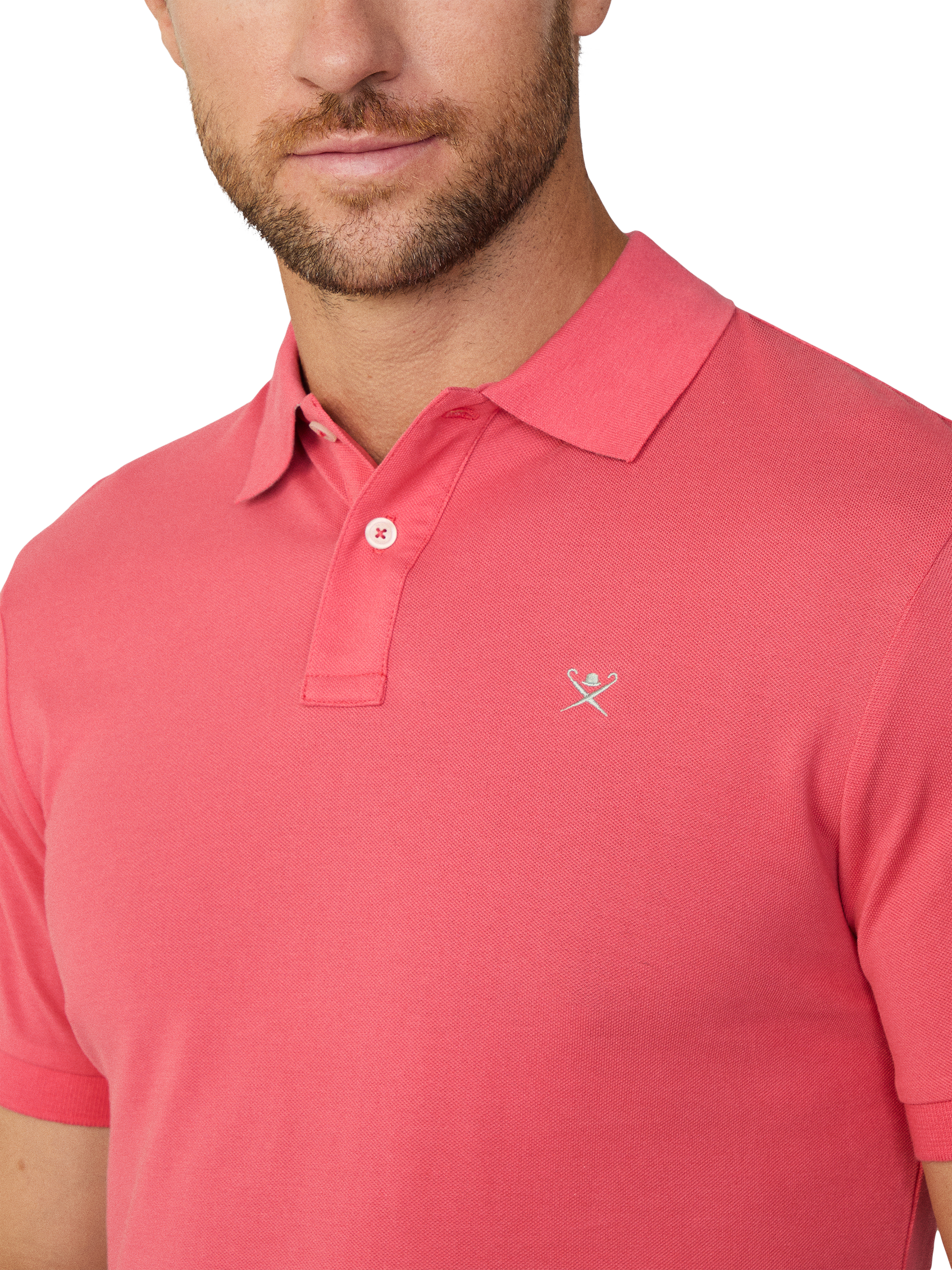 Product image 4 of 7, which shows Hackett London Cotton Regular Fit Short Sleeve Polo Shirt, Coral Pink, XS