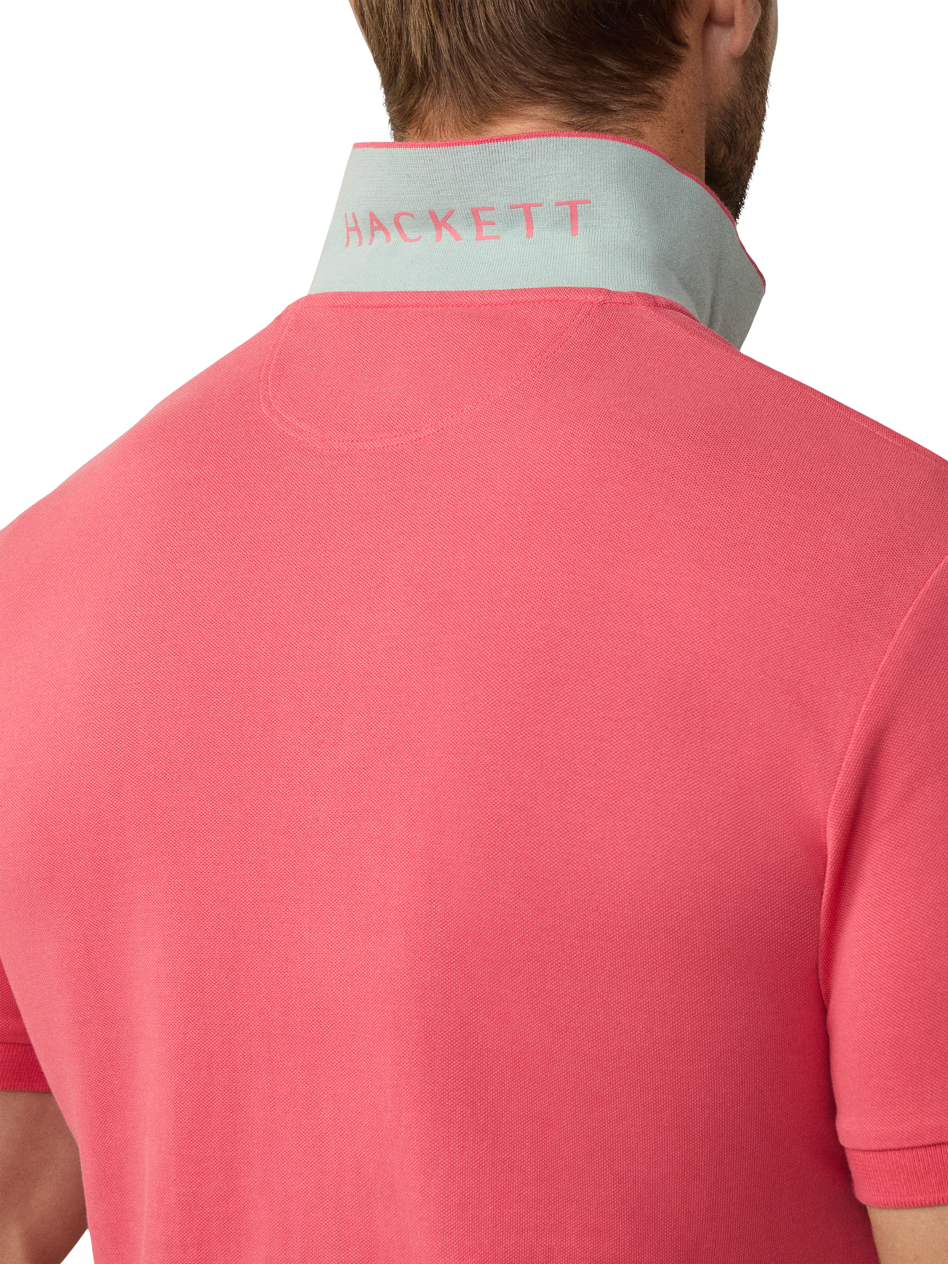 Product image 5 of 7, which shows Hackett London Cotton Regular Fit Short Sleeve Polo Shirt, Coral Pink, XS