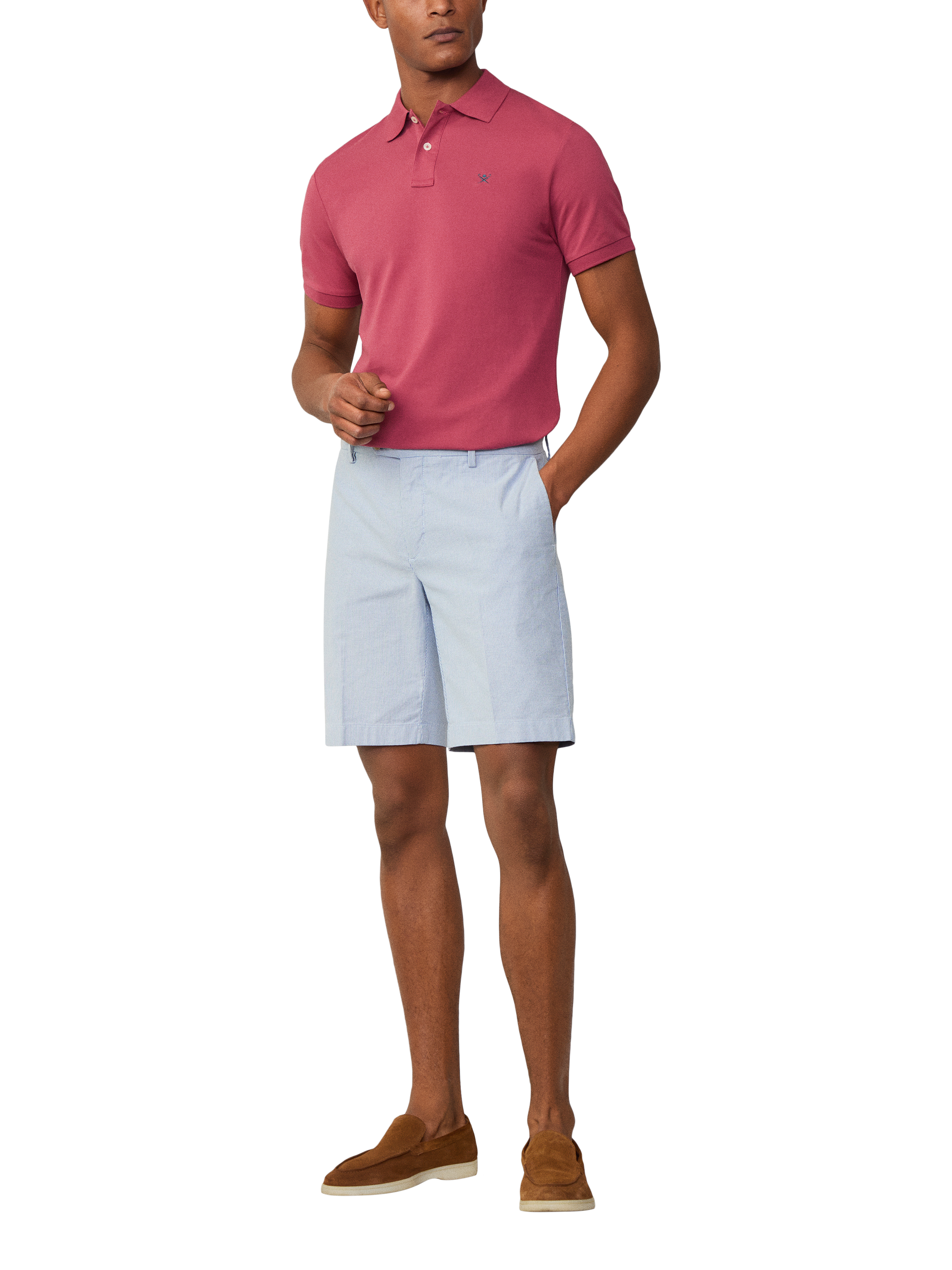 Product image 1 of 7, which shows Hackett London Cotton Regular Fit Short Sleeve Polo Shirt, Cranberry Pink, XS