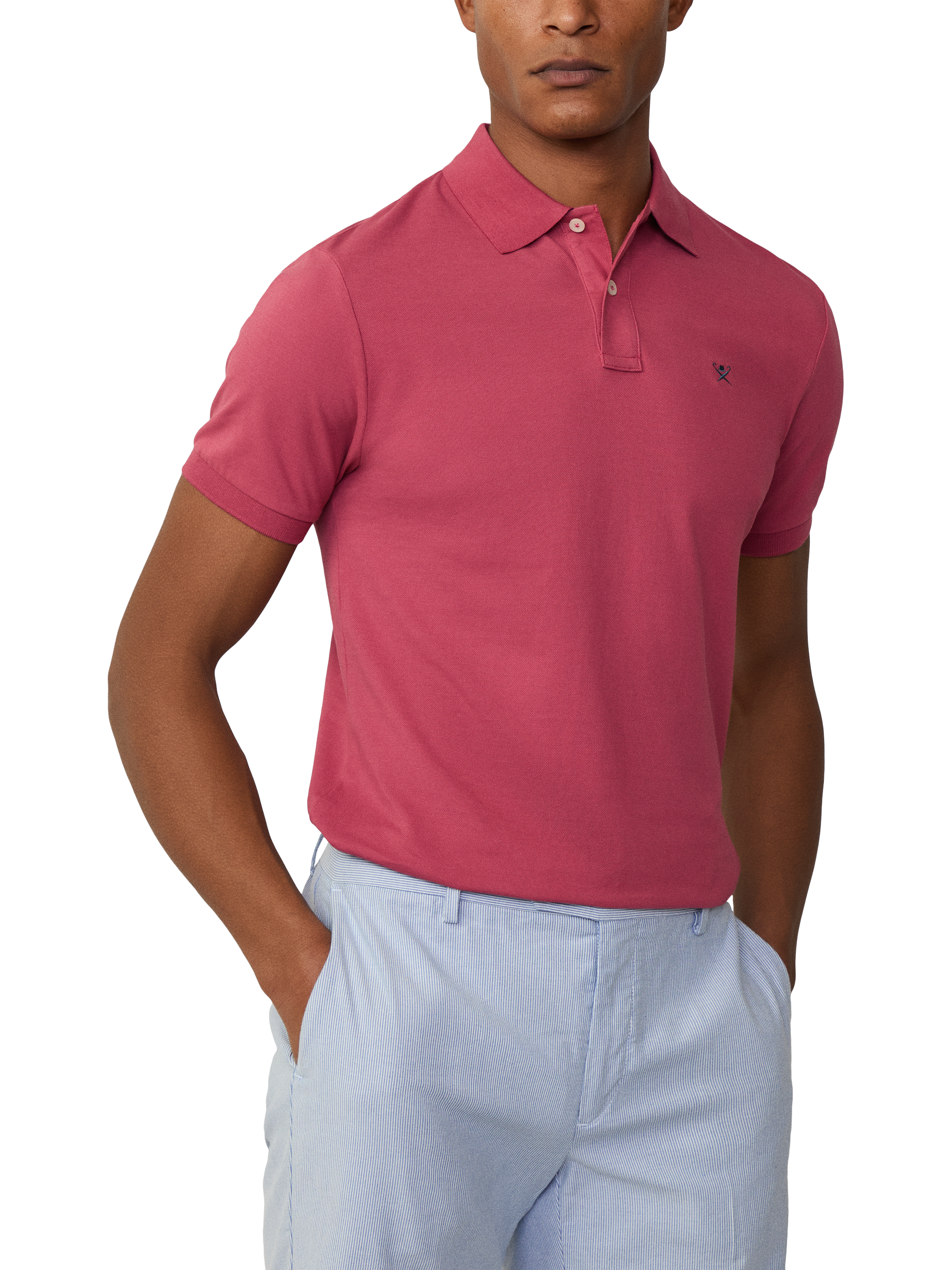 Product image 2 of 7, which shows Hackett London Cotton Regular Fit Short Sleeve Polo Shirt, Cranberry Pink, XS
