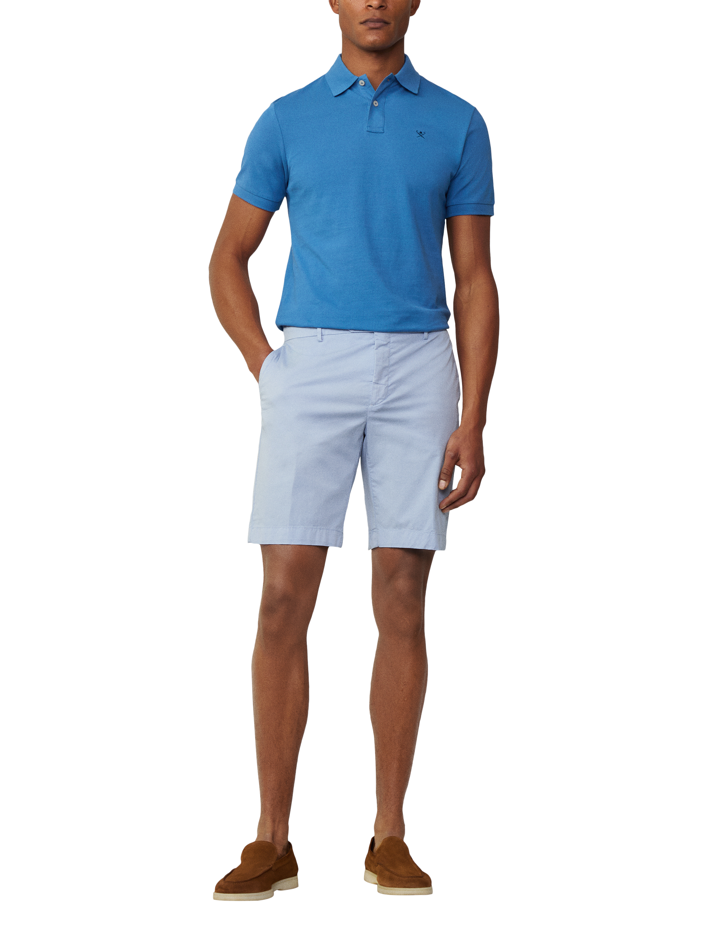 Product image 1 of 7, which shows Hackett London Cotton Regular Fit Short Sleeve Polo Shirt, Pacific Blue, XS