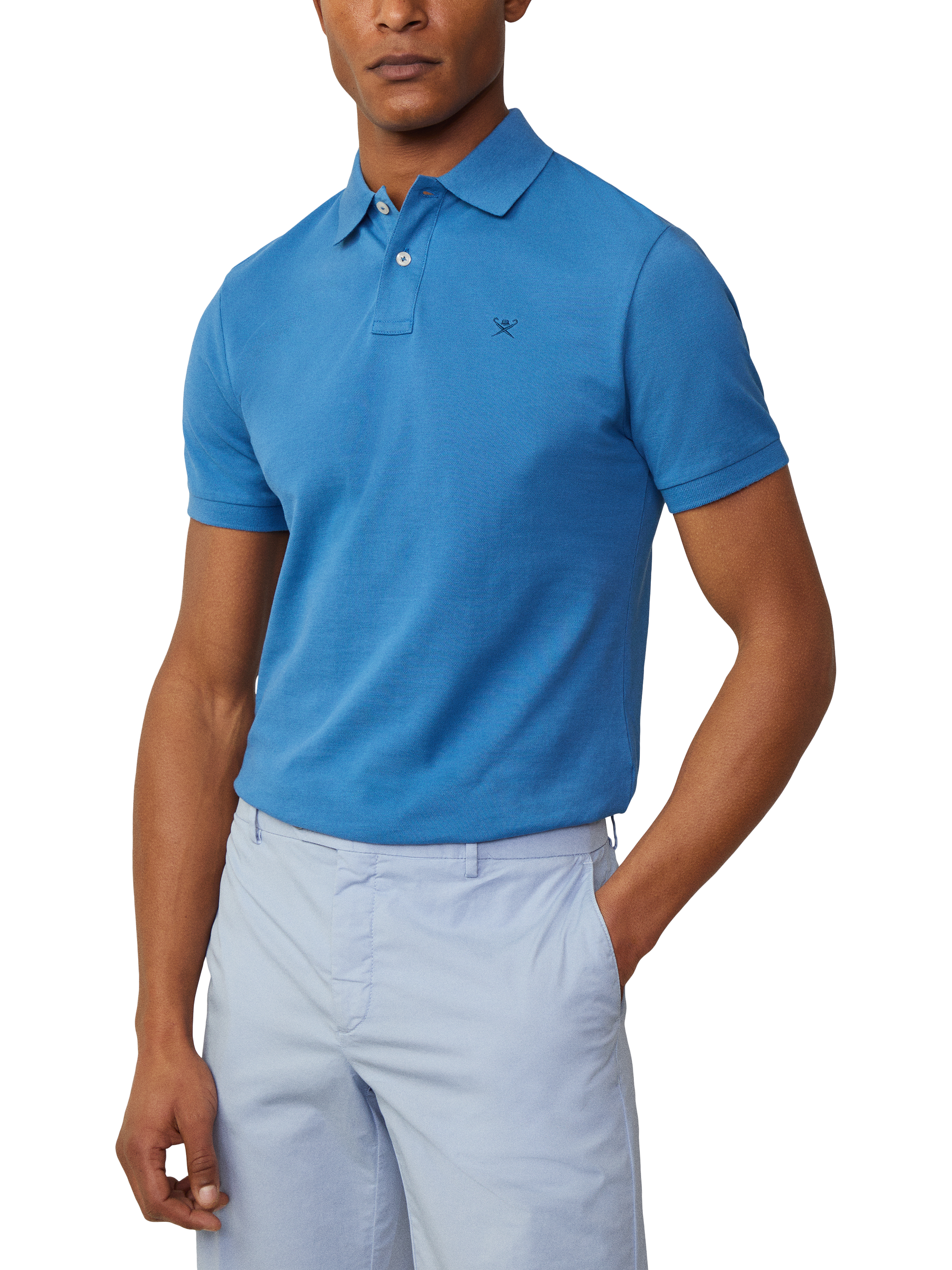 Product image 2 of 7, which shows Hackett London Cotton Regular Fit Short Sleeve Polo Shirt, Pacific Blue, XS