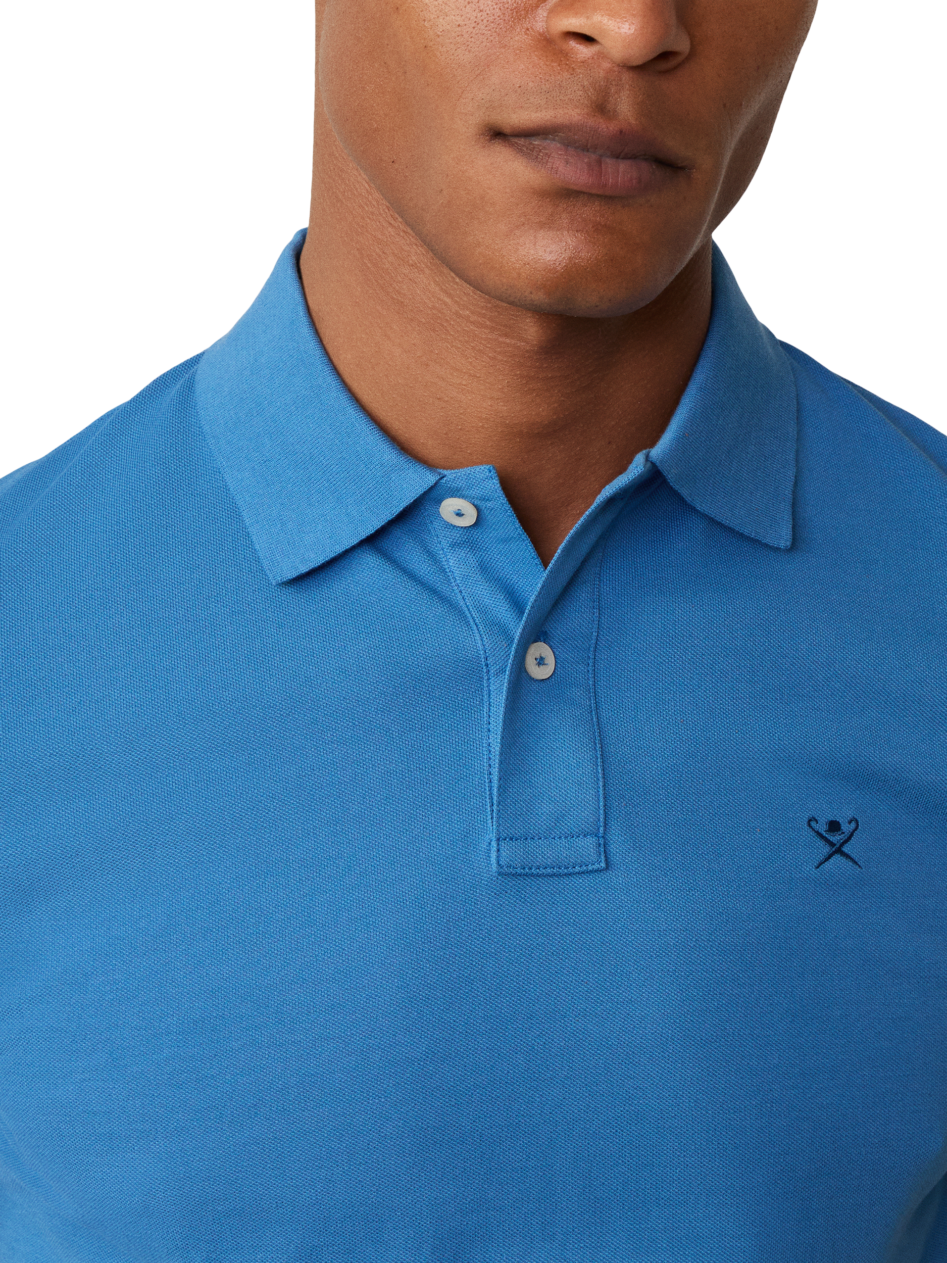 Product image 4 of 7, which shows Hackett London Cotton Regular Fit Short Sleeve Polo Shirt, Pacific Blue, XS