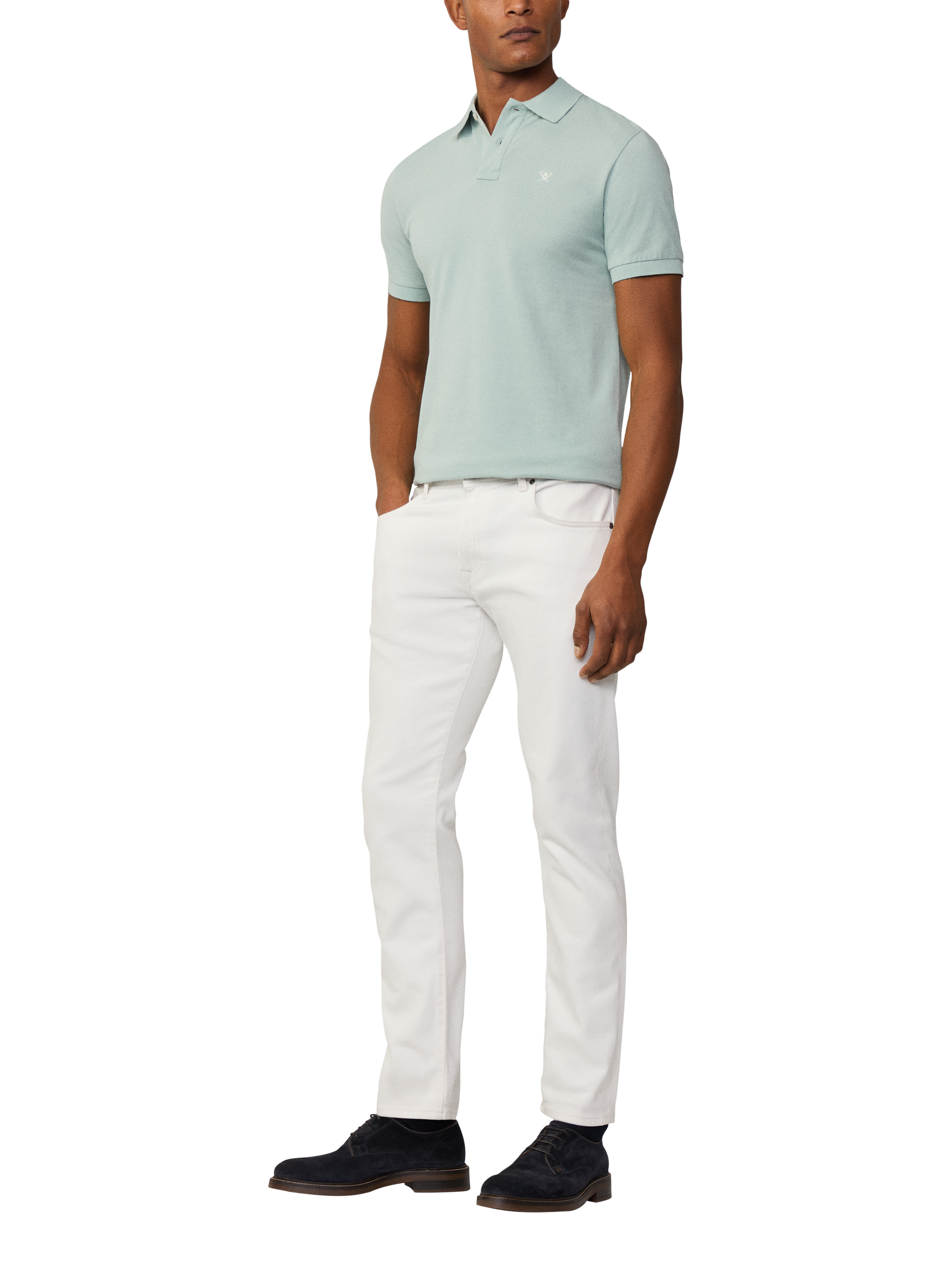 Product image 1 of 7, which shows Hackett London Cotton Regular Fit Short Sleeve Polo Shirt, Menthol Green, XS