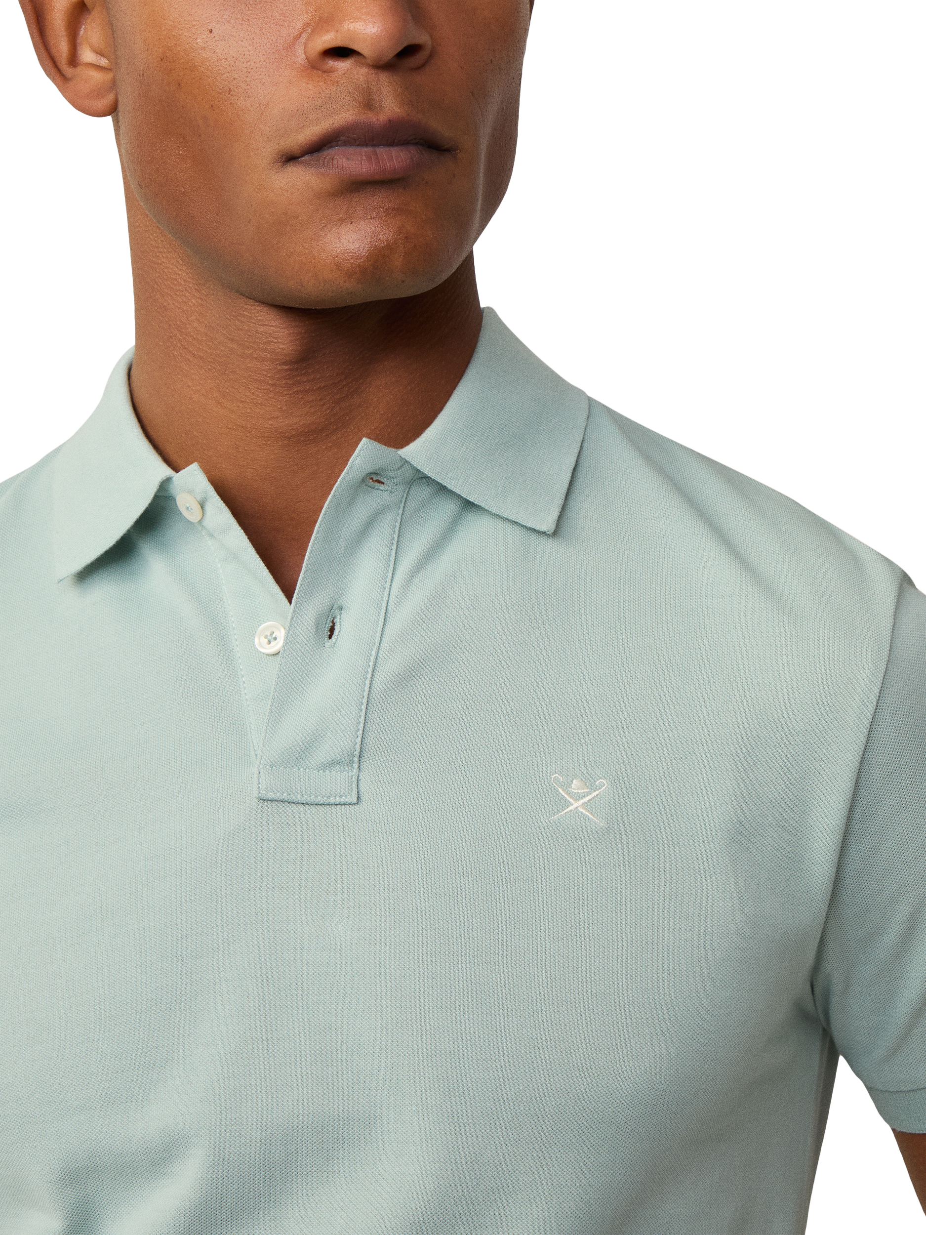 Product image 4 of 7, which shows Hackett London Cotton Regular Fit Short Sleeve Polo Shirt, Menthol Green, XS