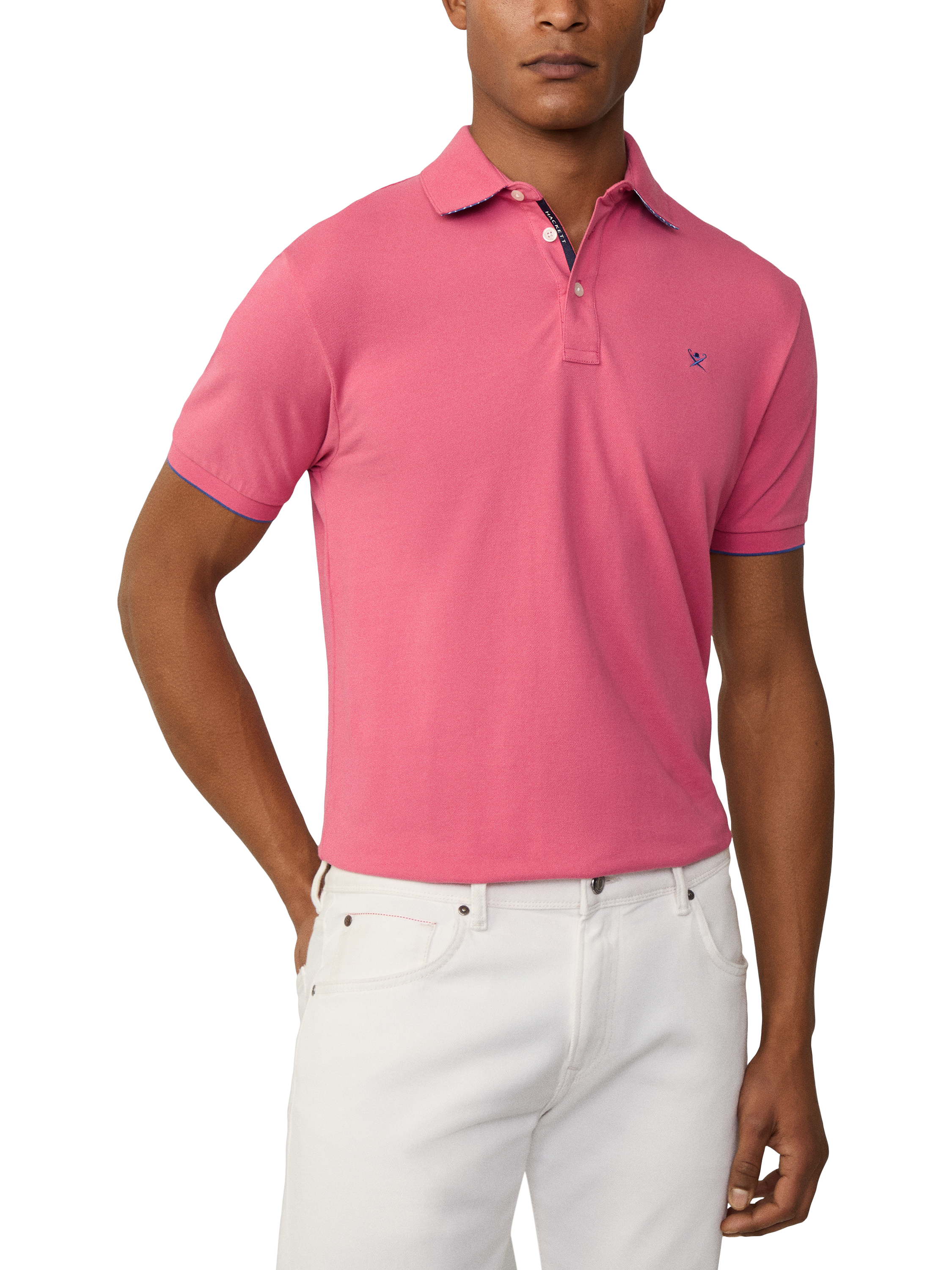 Product image 1 of 7, which shows Hackett London Classic Fit Swim Trim Short Sleeve Polo Shirt, Light Fuchsia Pink, XXL