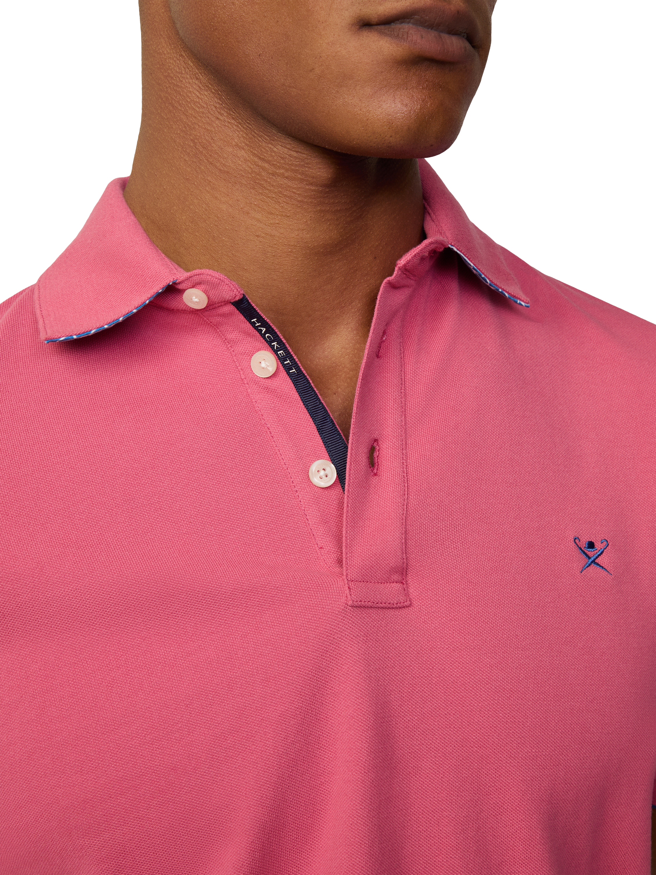 Product image 4 of 7, which shows Hackett London Classic Fit Swim Trim Short Sleeve Polo Shirt, Light Fuchsia Pink, XXL